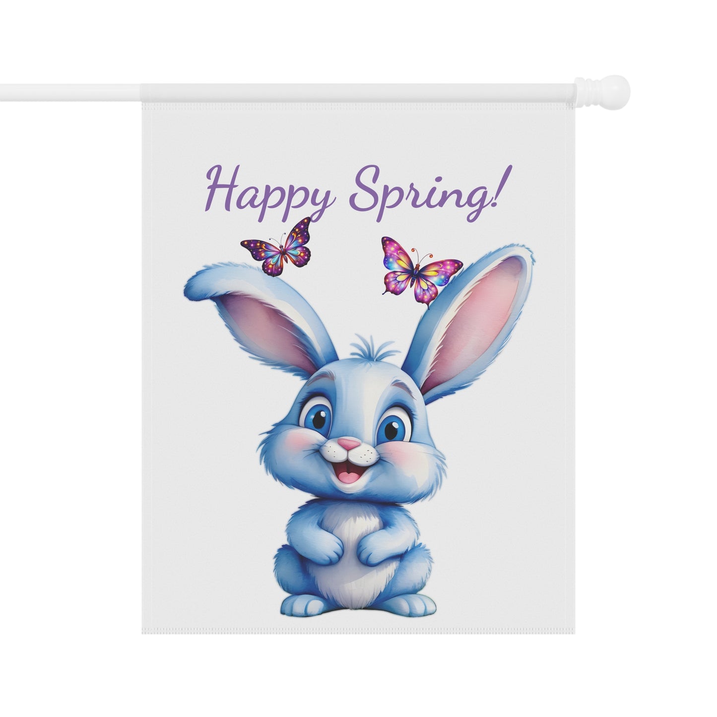 Happy Spring Blue Bunny & Butterflies Garden Flag