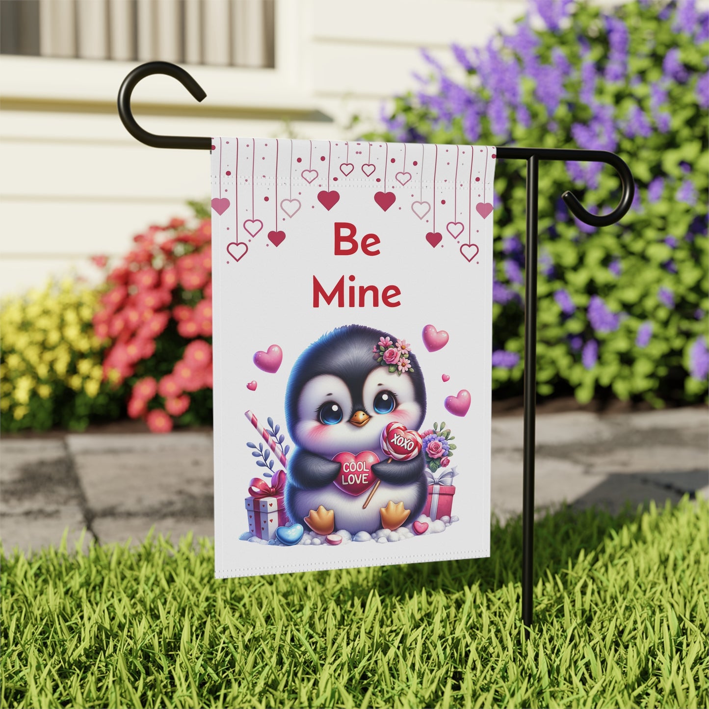 Be Mine Penguin Valentine Garden Flag