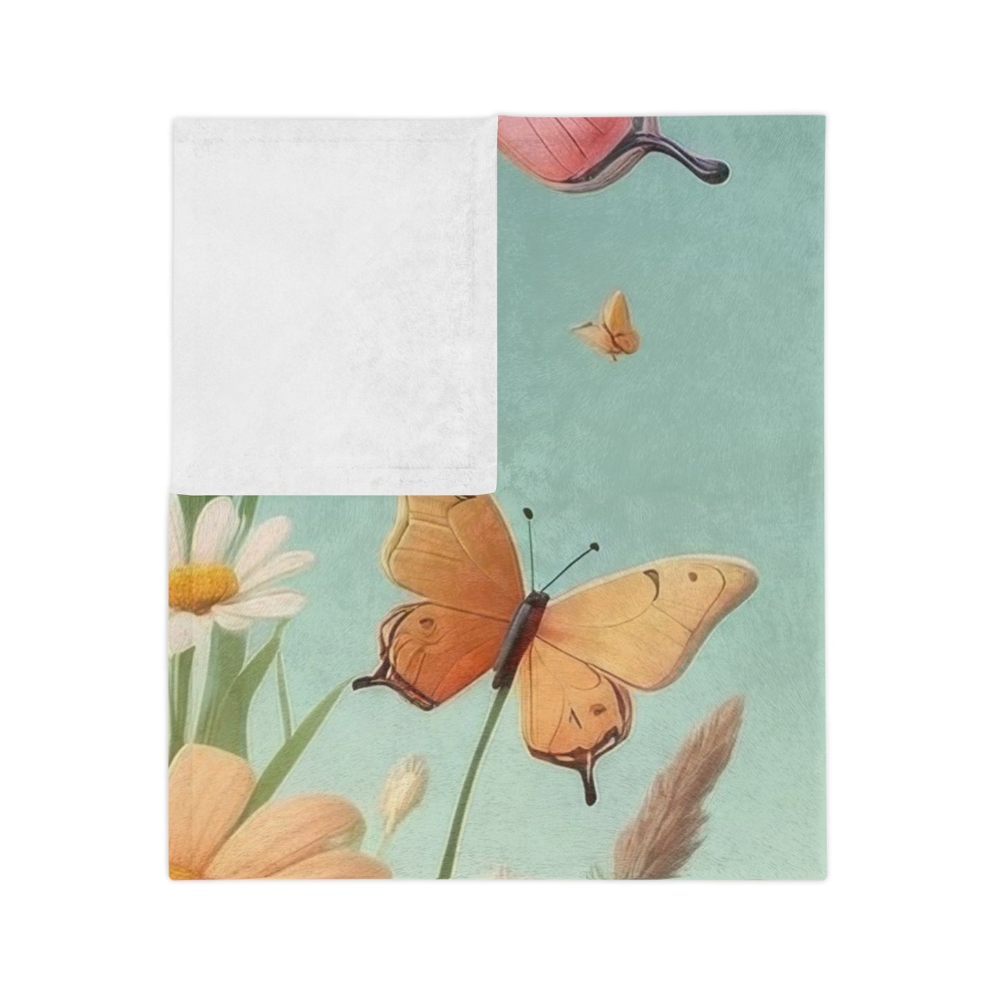 Whimsical Butterfly & Spring Flowers Velveteen Blanket