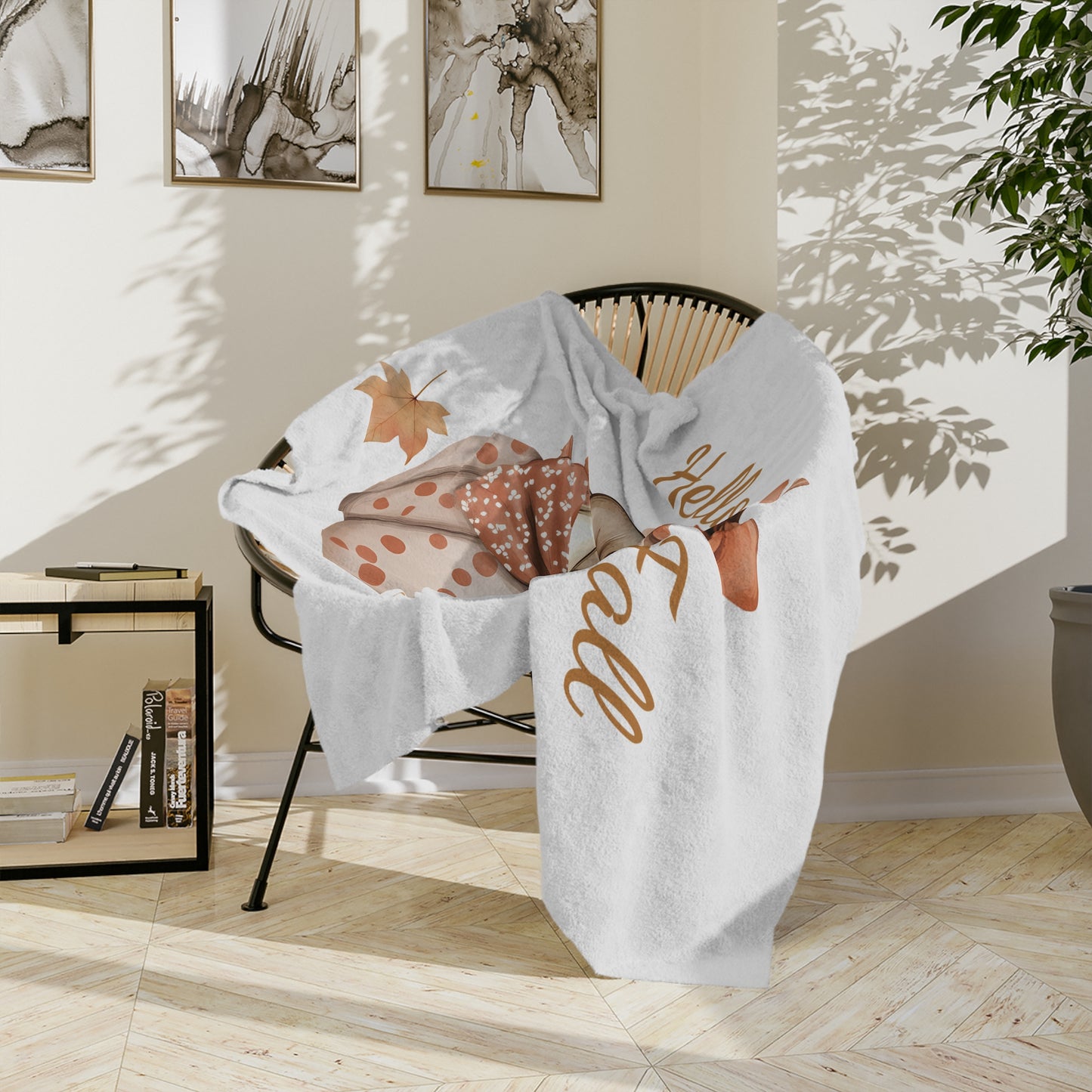 Hello Fall Stacked Pumpkins Velveteen Blanket