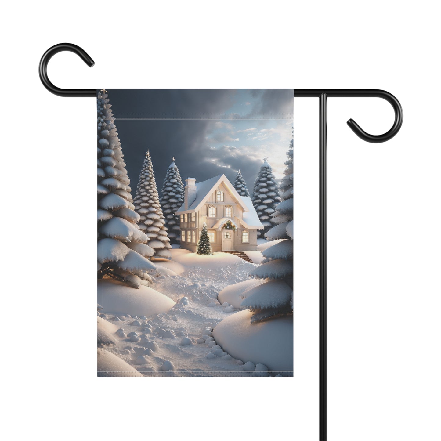 Peaceful Snowy Cabin Garden Flag