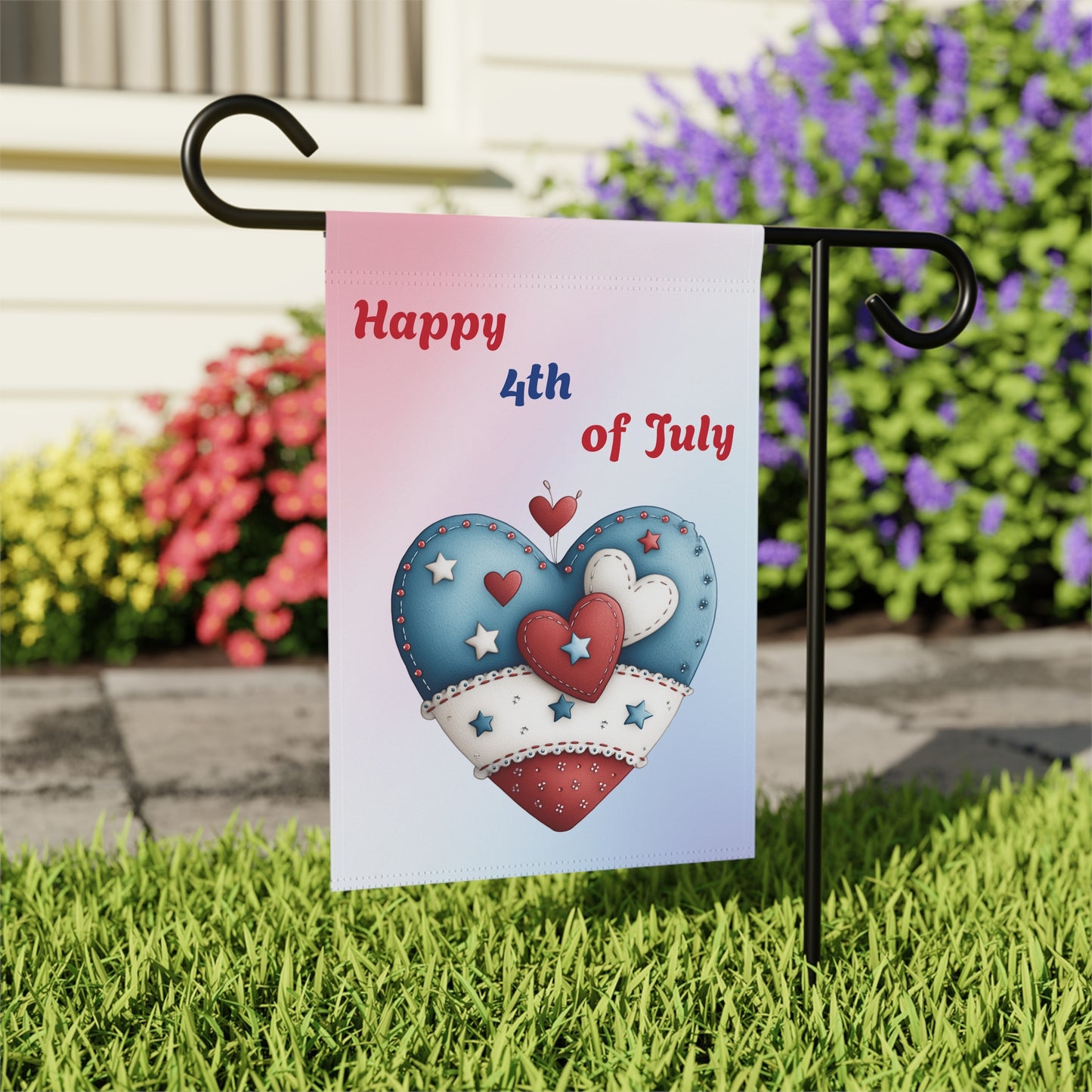 Red, White & Blue Hearts Garden Flag