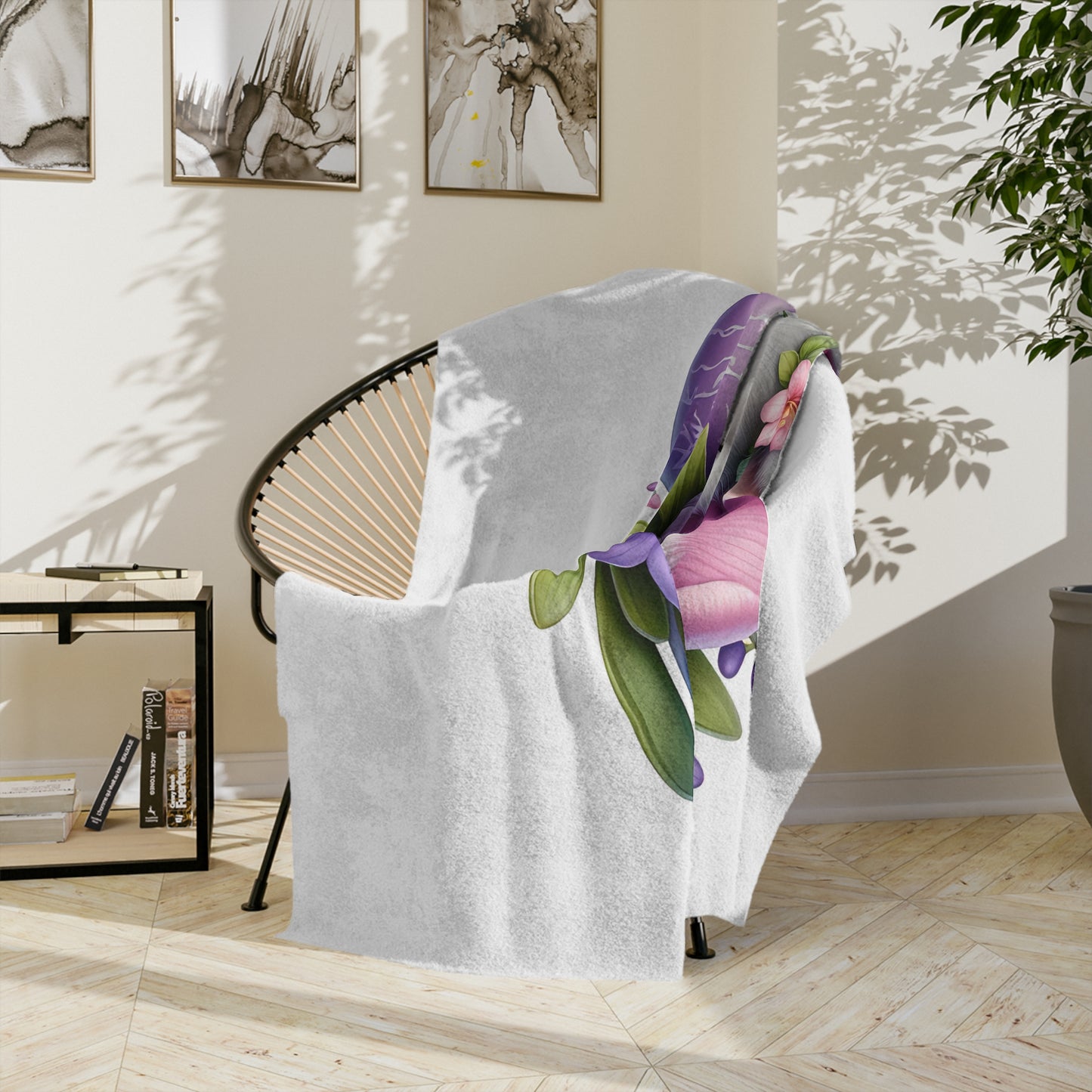 Adorable Sleeping Bunny in Bloom Velveteen Blanket