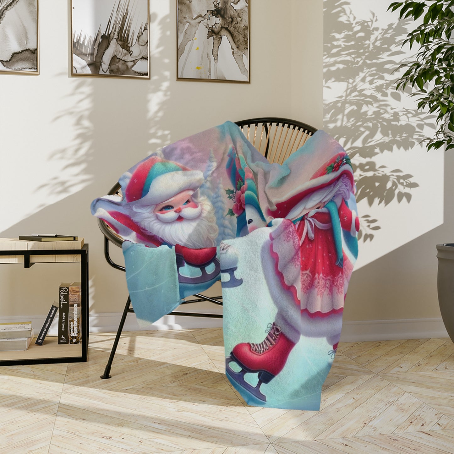 Christmas Ice Skating Trio Velveteen Blanket