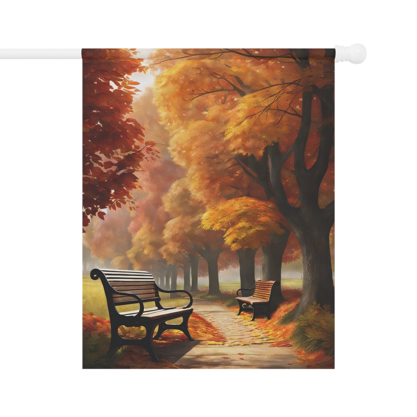 Golden Autumn Park Pathway Garden Flag