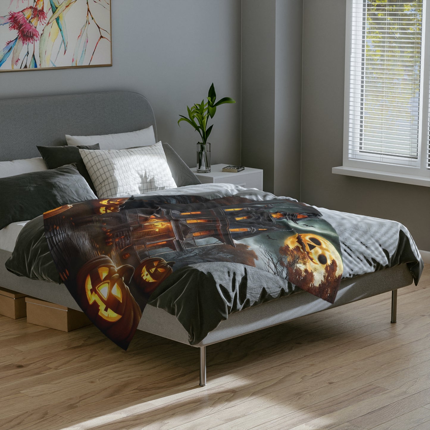 Spooky Orange Night Plush Throw