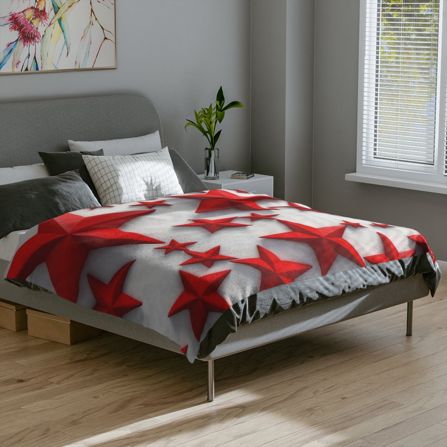 Modern Red 3D Stars Velveteen Plush Blanket