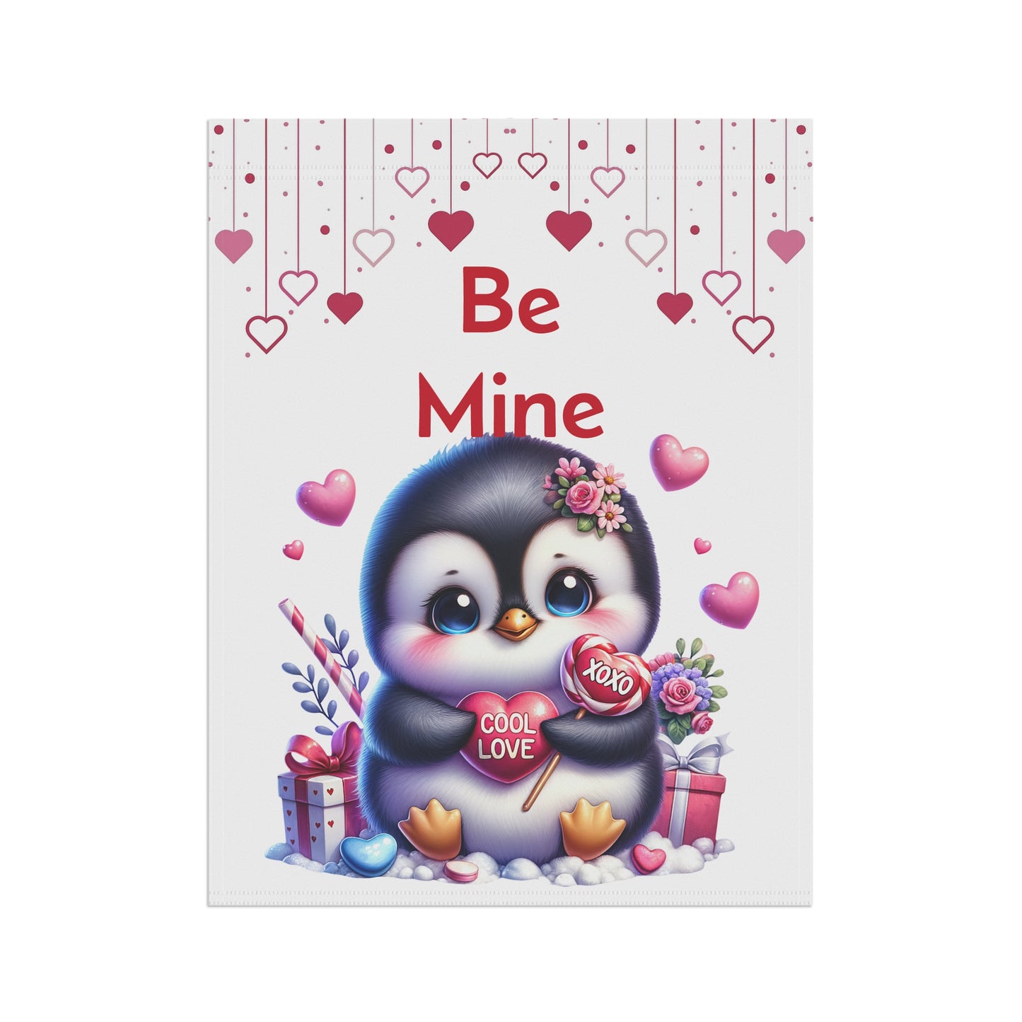 Be Mine Penguin Valentine Garden Flag
