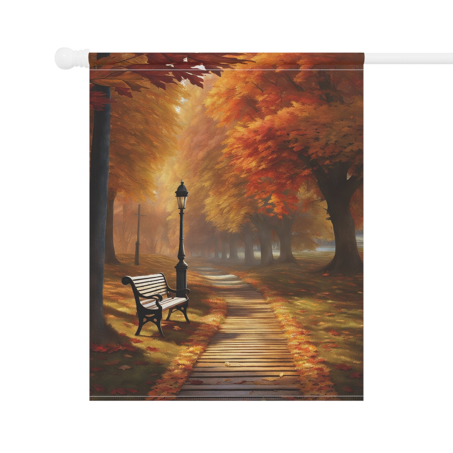 Rustic Autumn Park Path Garden Flag