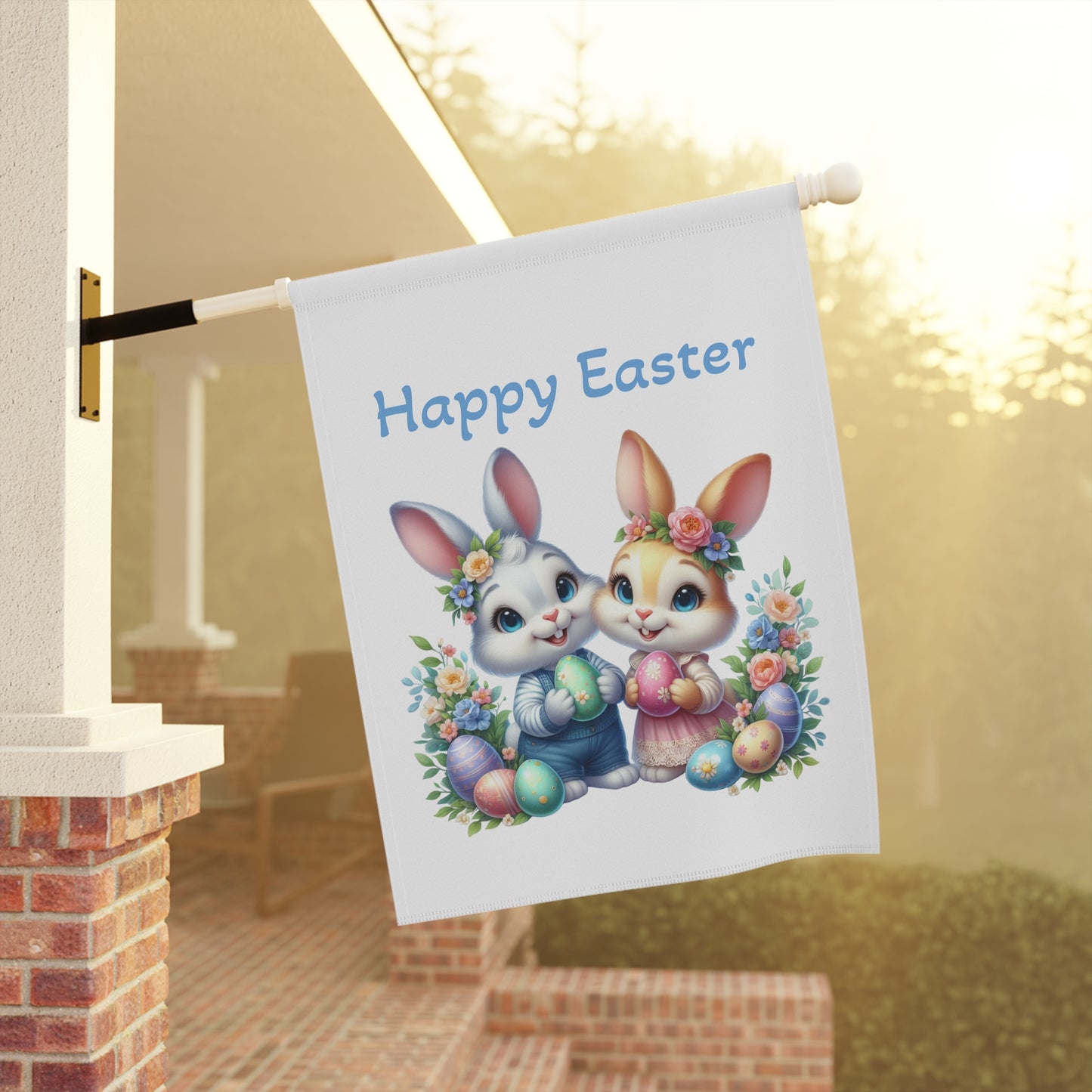 Cute Bunnies Happy Easter Garden Flag