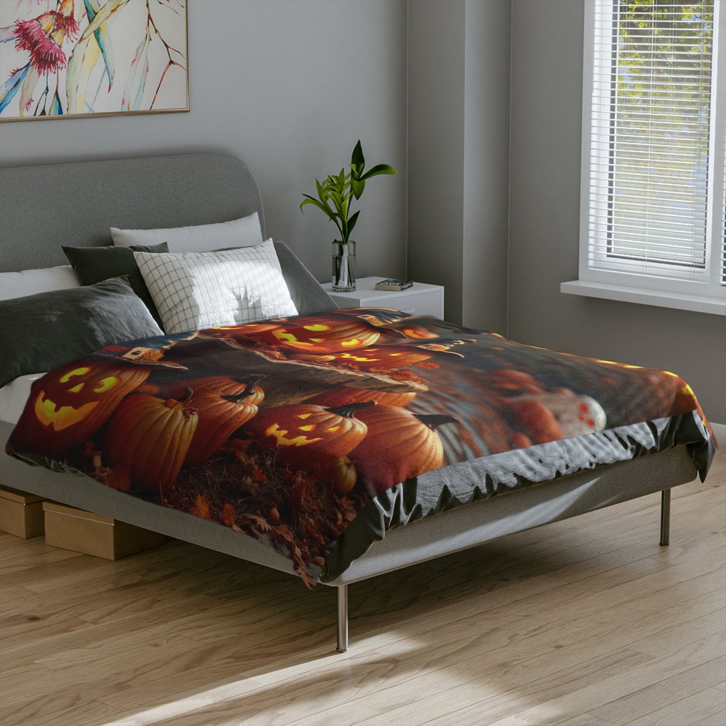 Spooky Pumpkin Patch Halloween Plush Blanket