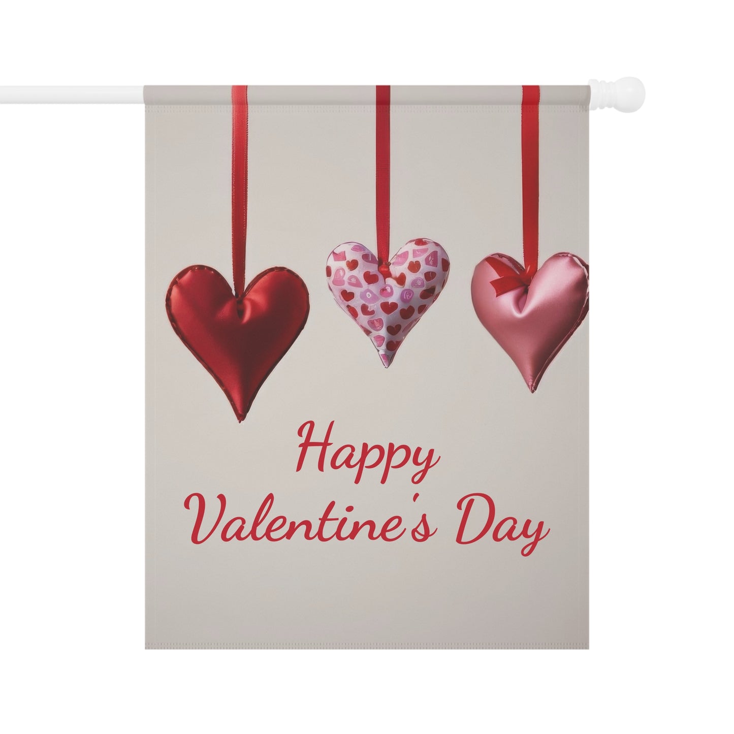Elegant Red & Pink Hanging Hearts Valentine Garden Flag