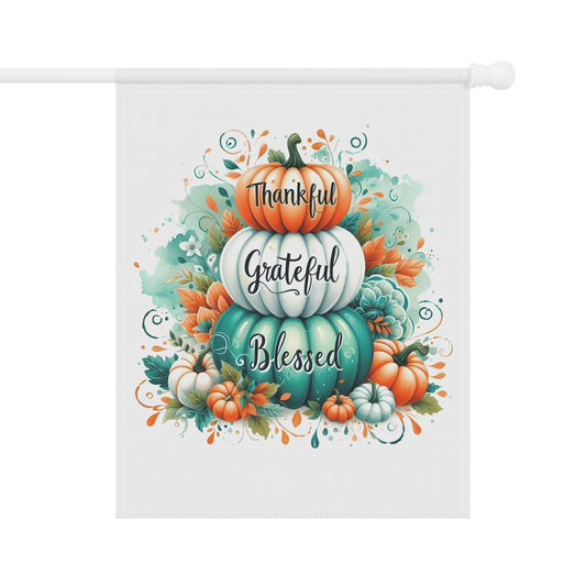 "Thankful Grateful Blessed" Pumpkin Stack Garden Flag