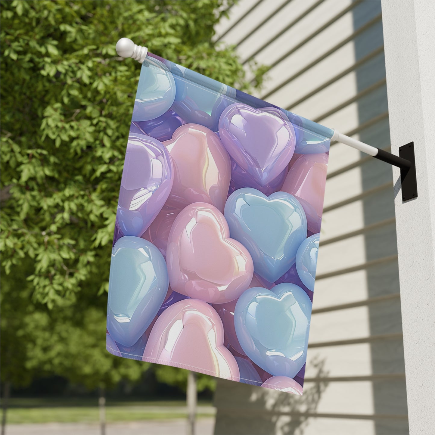 Glossy Pastel Heart Cluster Garden Flag