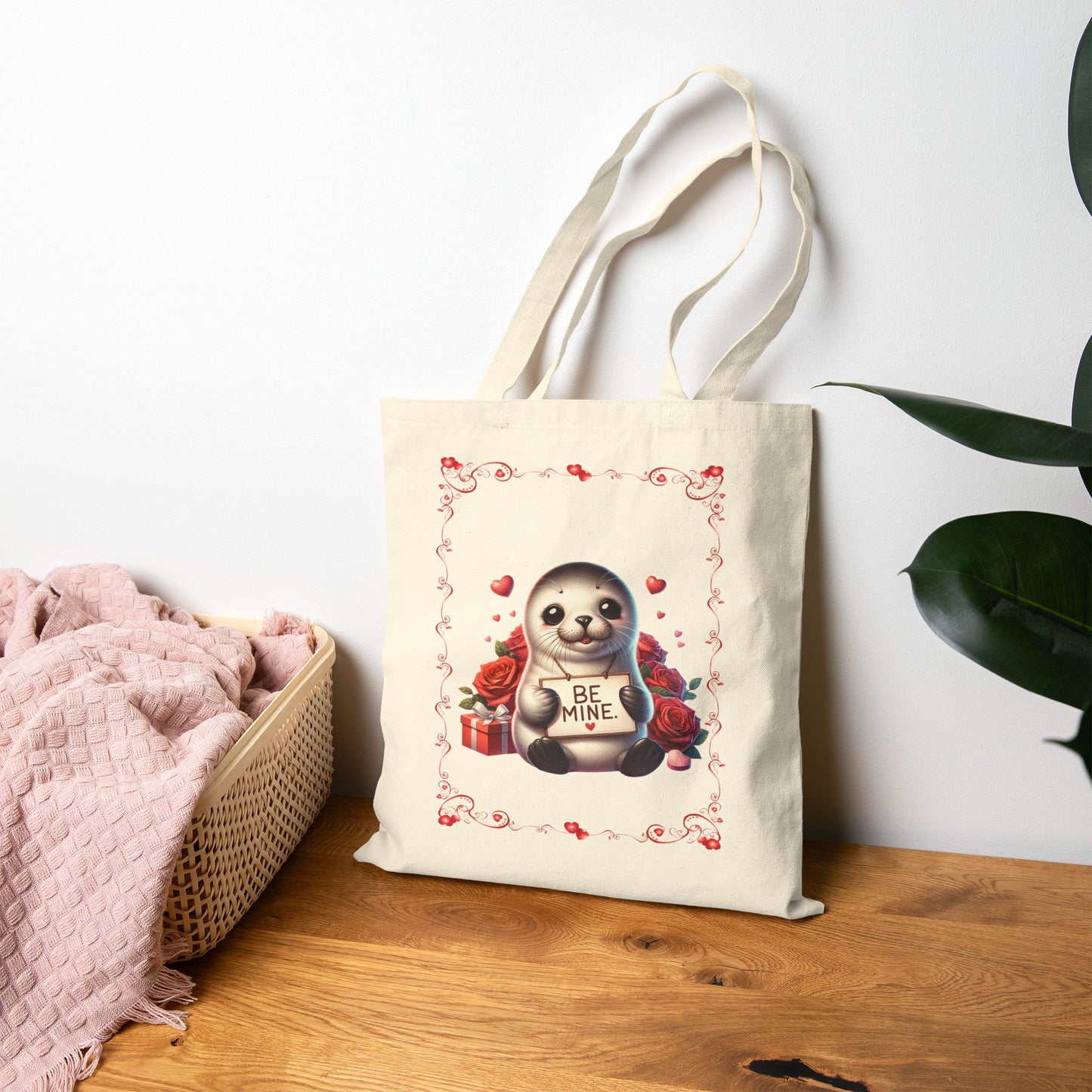 "Be Mine" Cute Valentine's Day Seal Canvas Tote Bag
