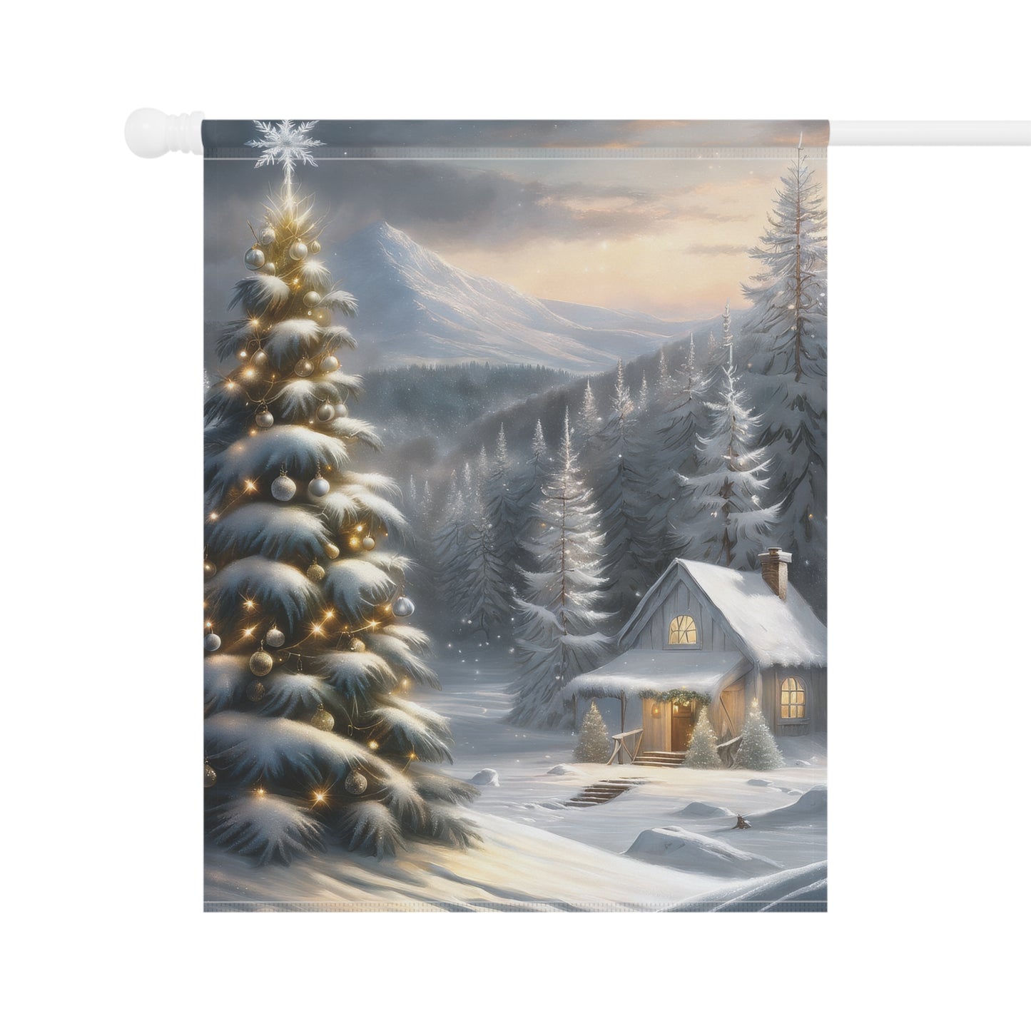 Cabin in the Woods Holiday Garden Flag/ House Banner