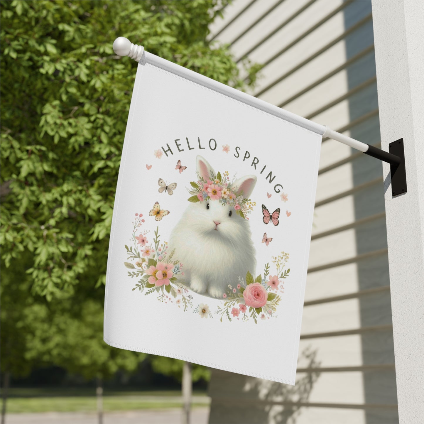 "Hello Spring" Fluffy Bunny Garden Flag