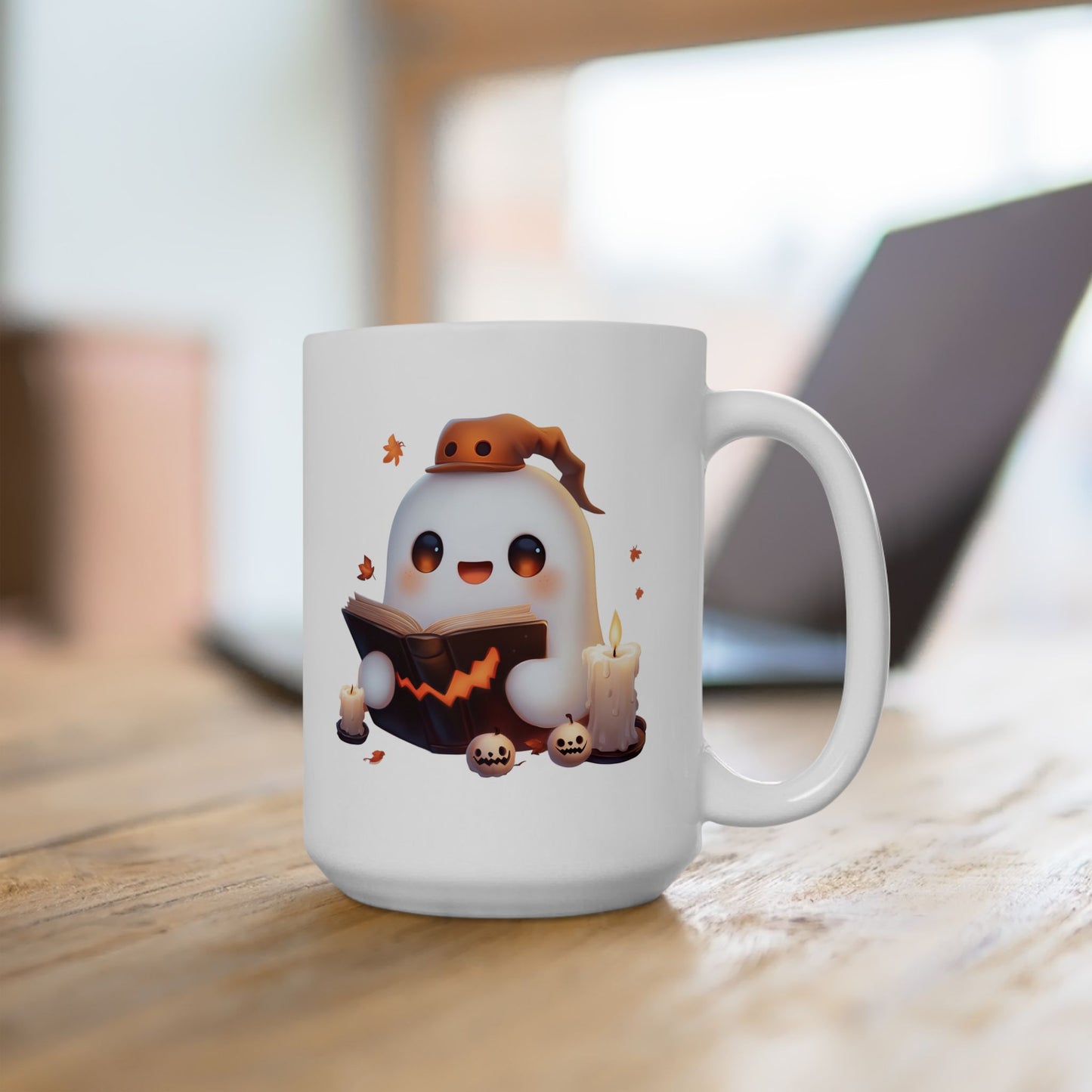 Whimsical Bookworm Ghost Mug
