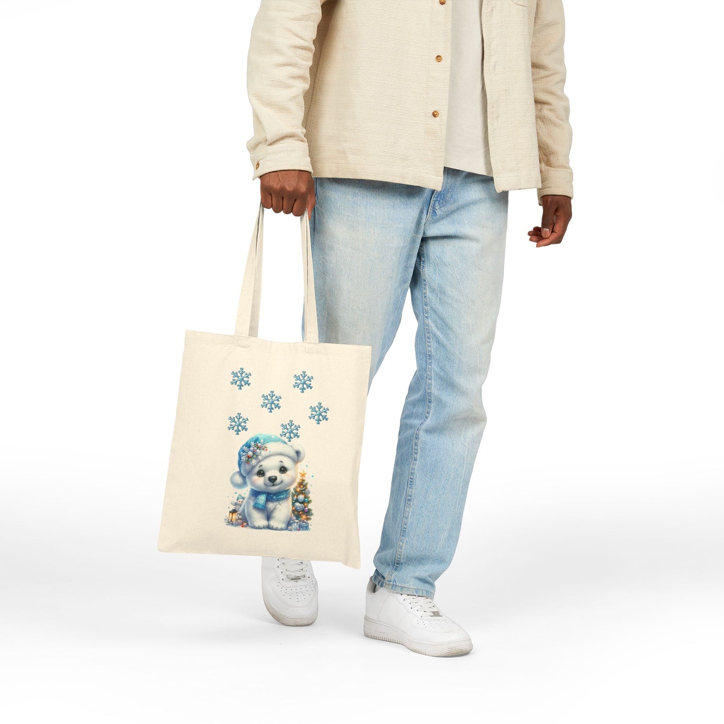 Whimsical Polar Bear Holiday Reusable Tote Bag