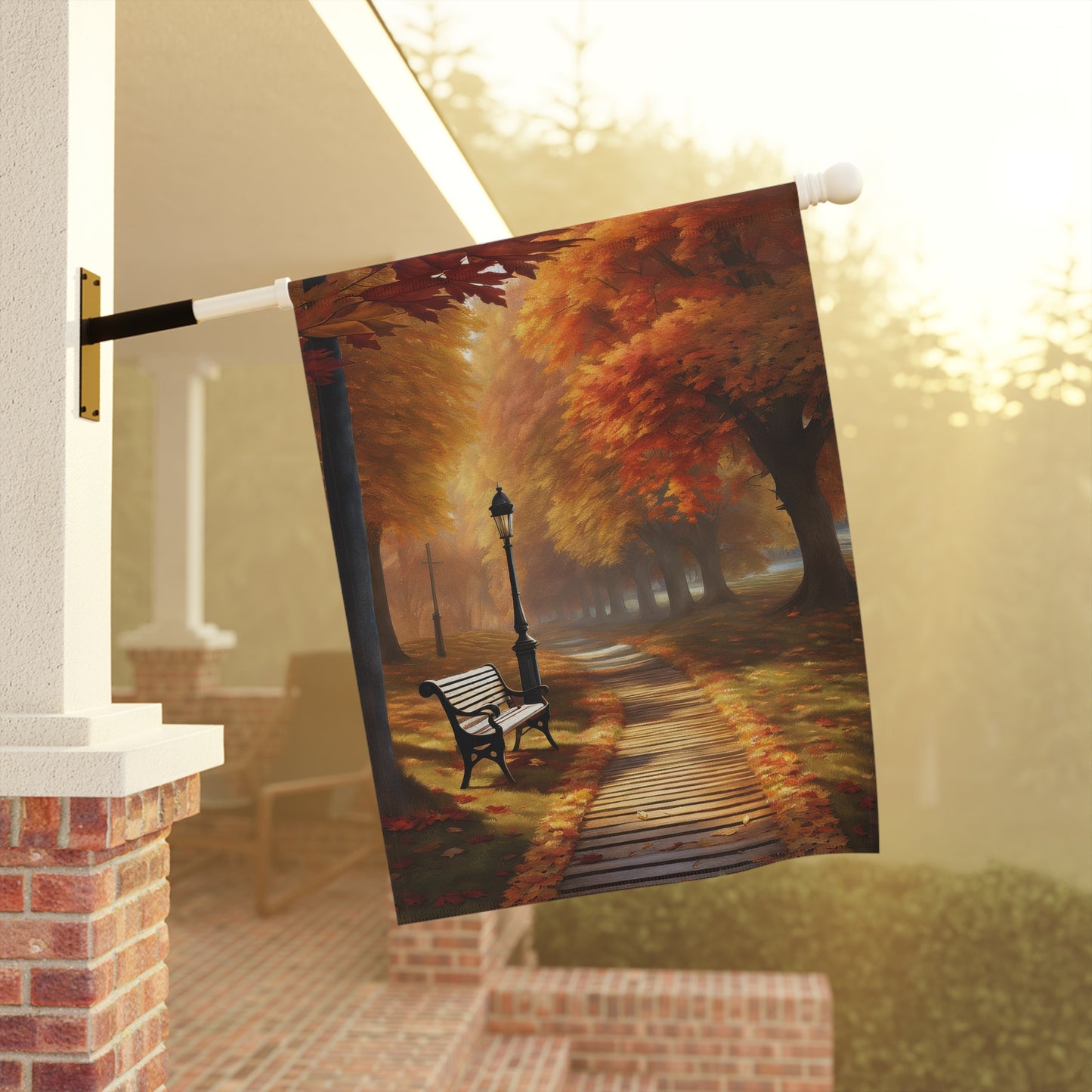 Rustic Autumn Park Path Garden Flag