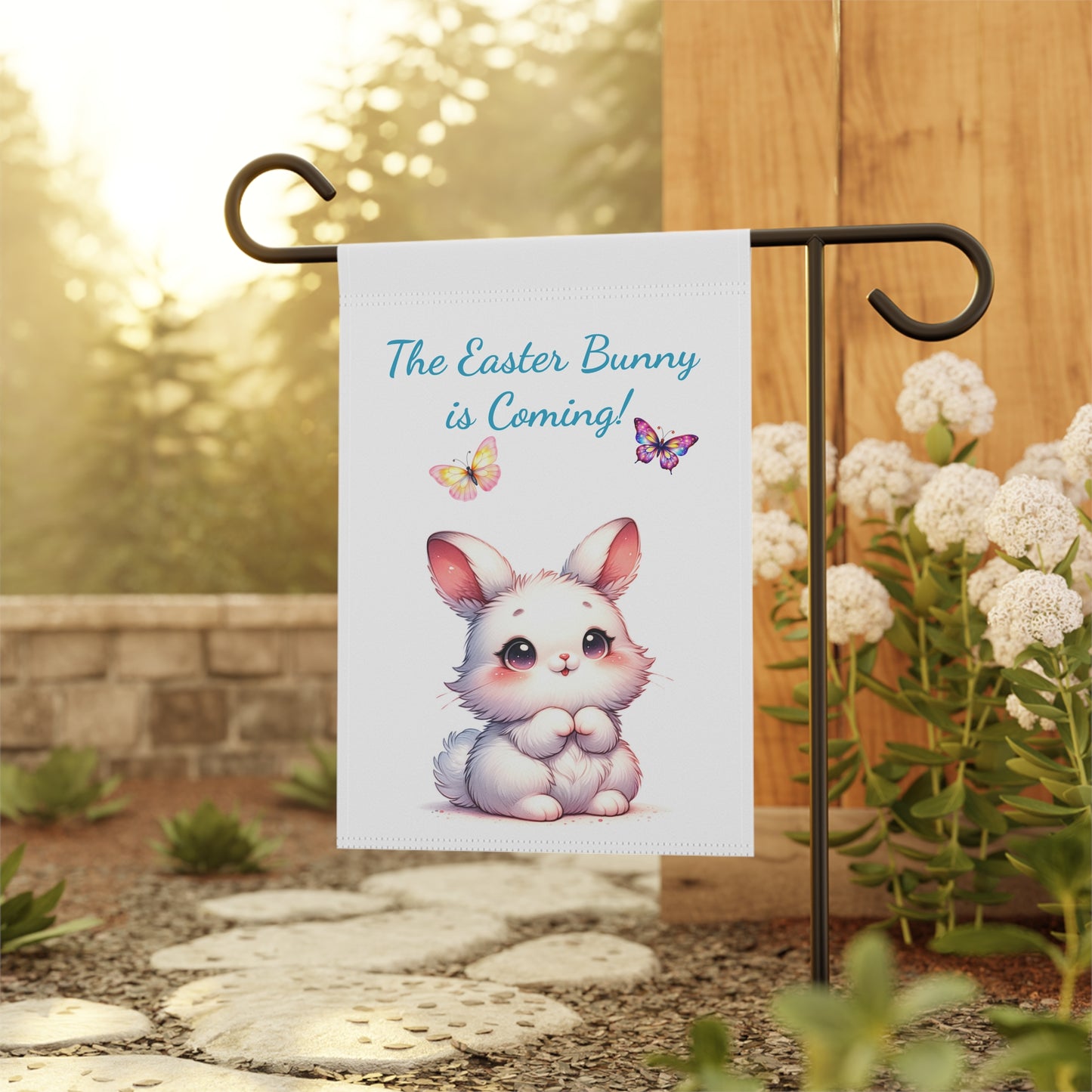 Adorable White Bunny Garden Flag