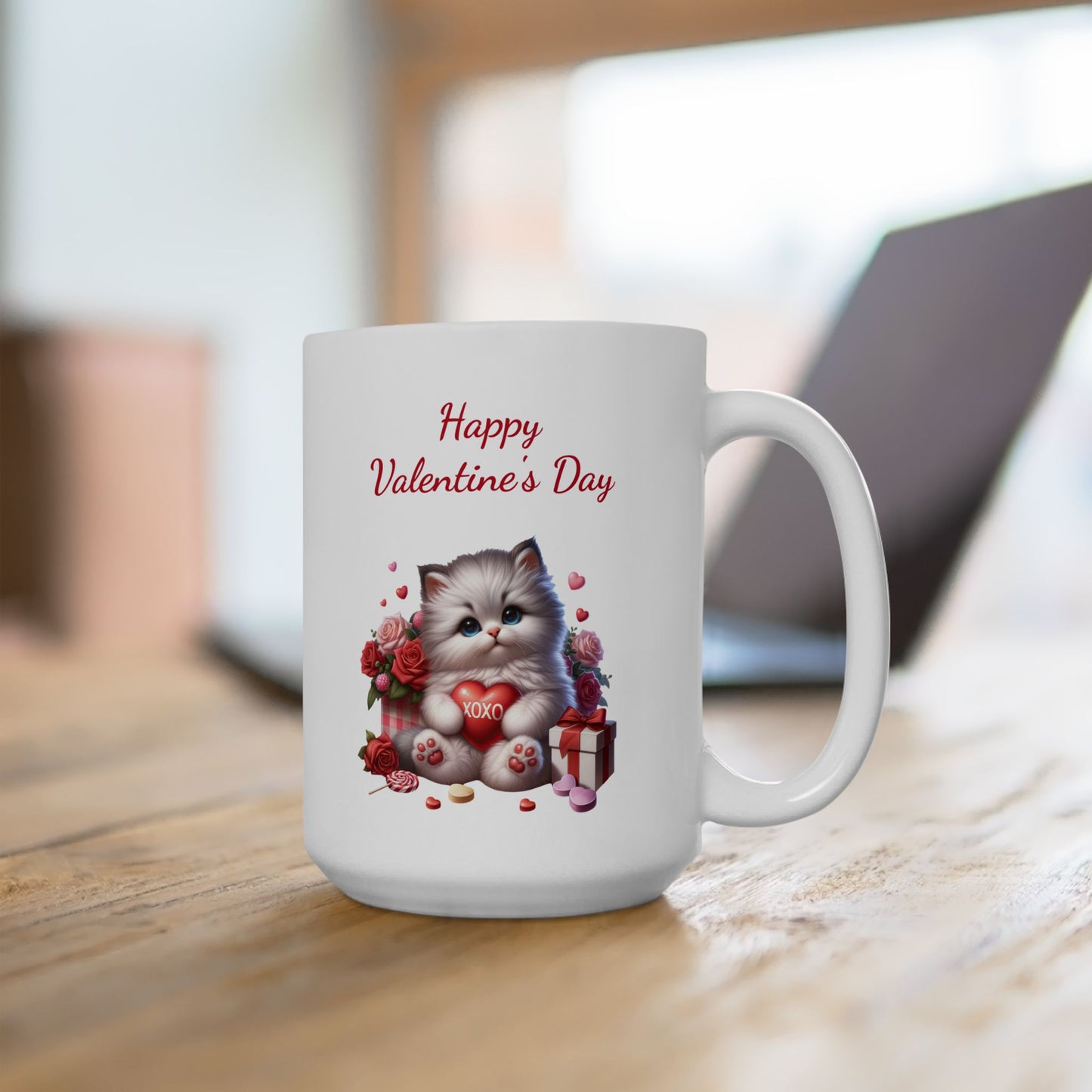 Adorable Kitten "Happy Valentines Day" Coffee Mug