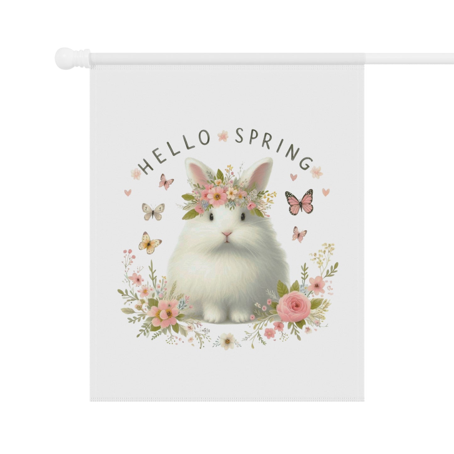 "Hello Spring" Fluffy Bunny Garden Flag