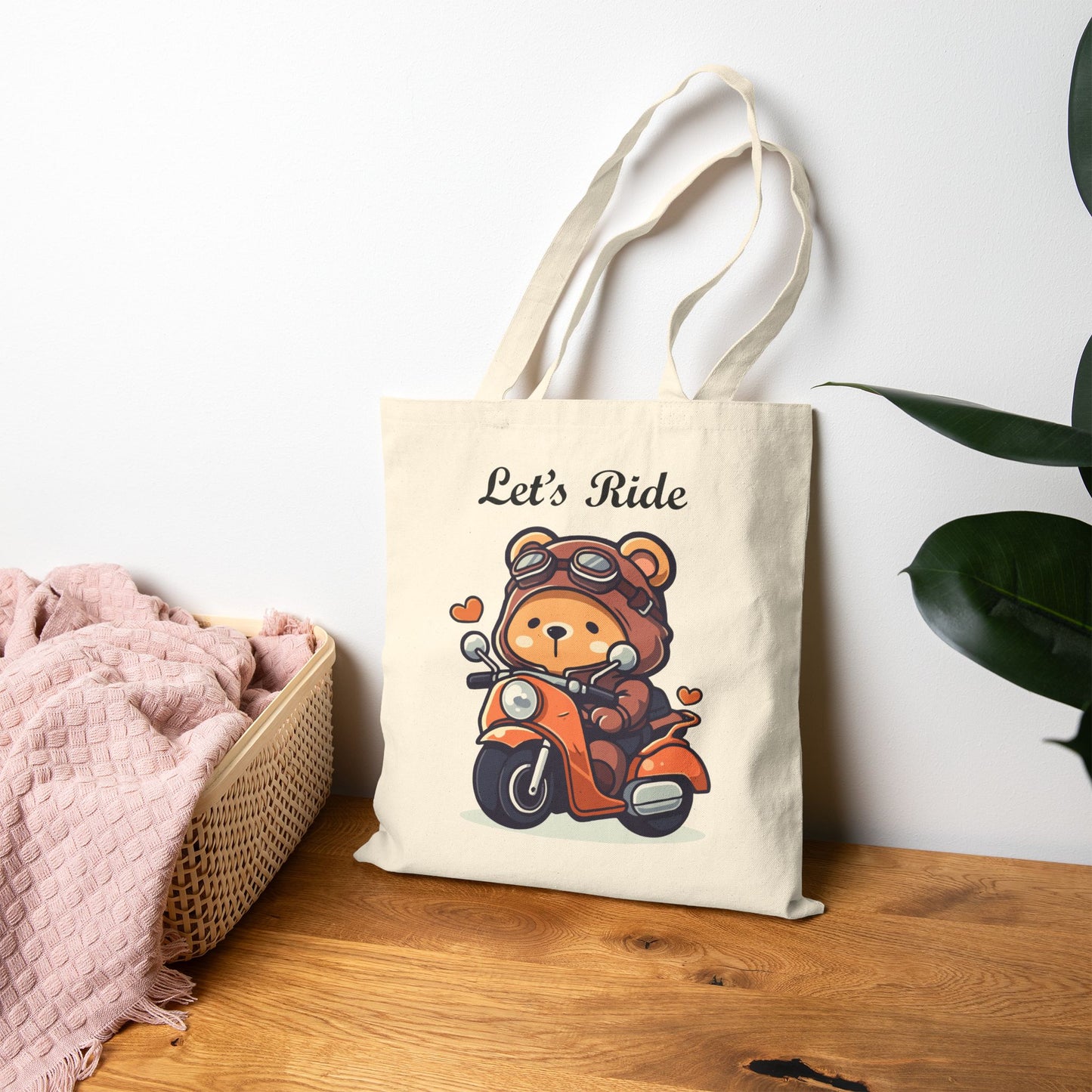 Adorable Biker Bear Reusable Tote Bag