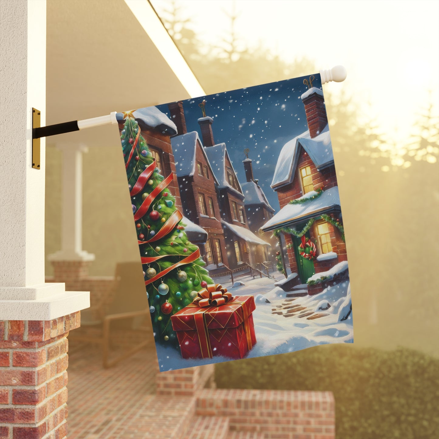 Cozy Christmas Street Garden Flag