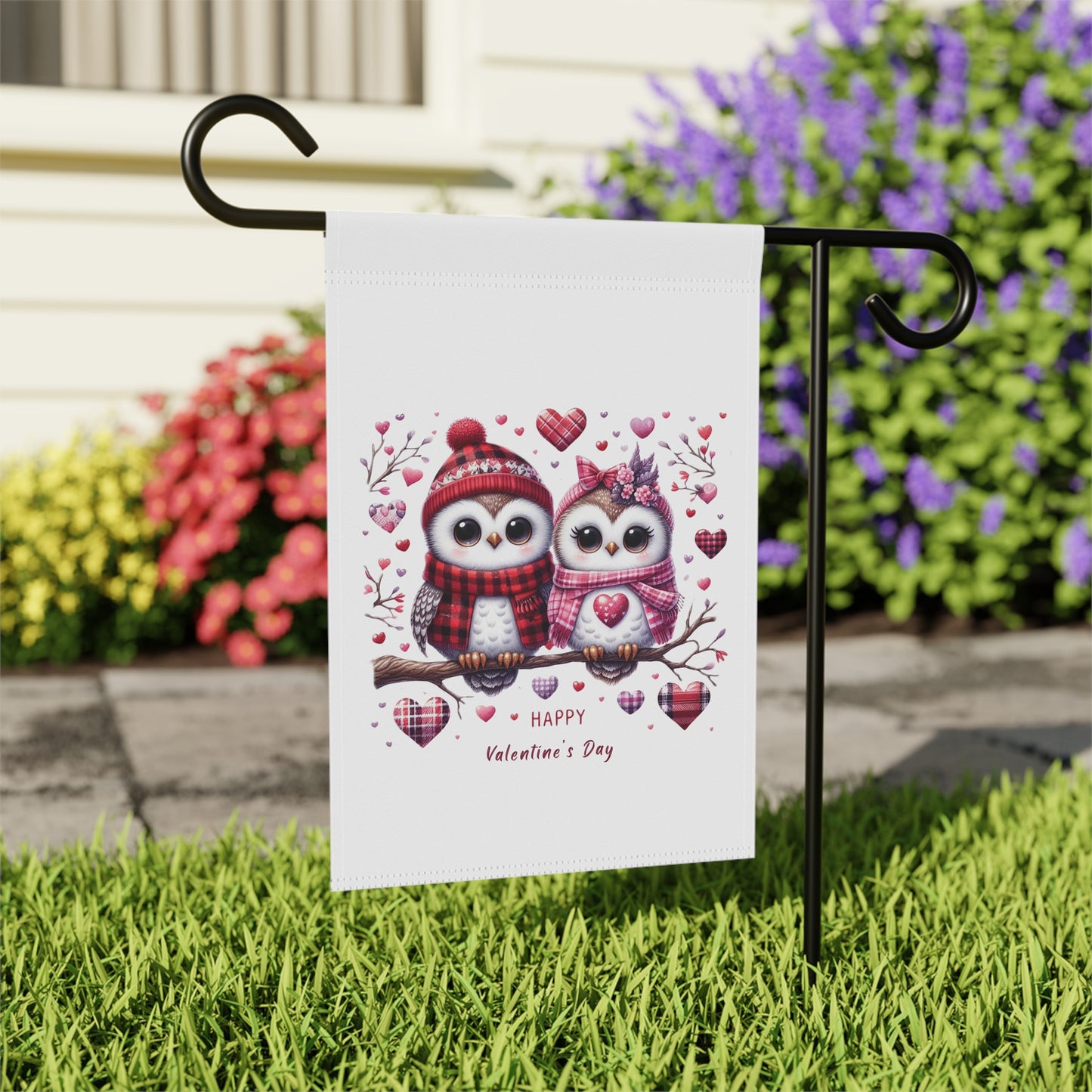 Cute Owl Valentine's Garden Flag