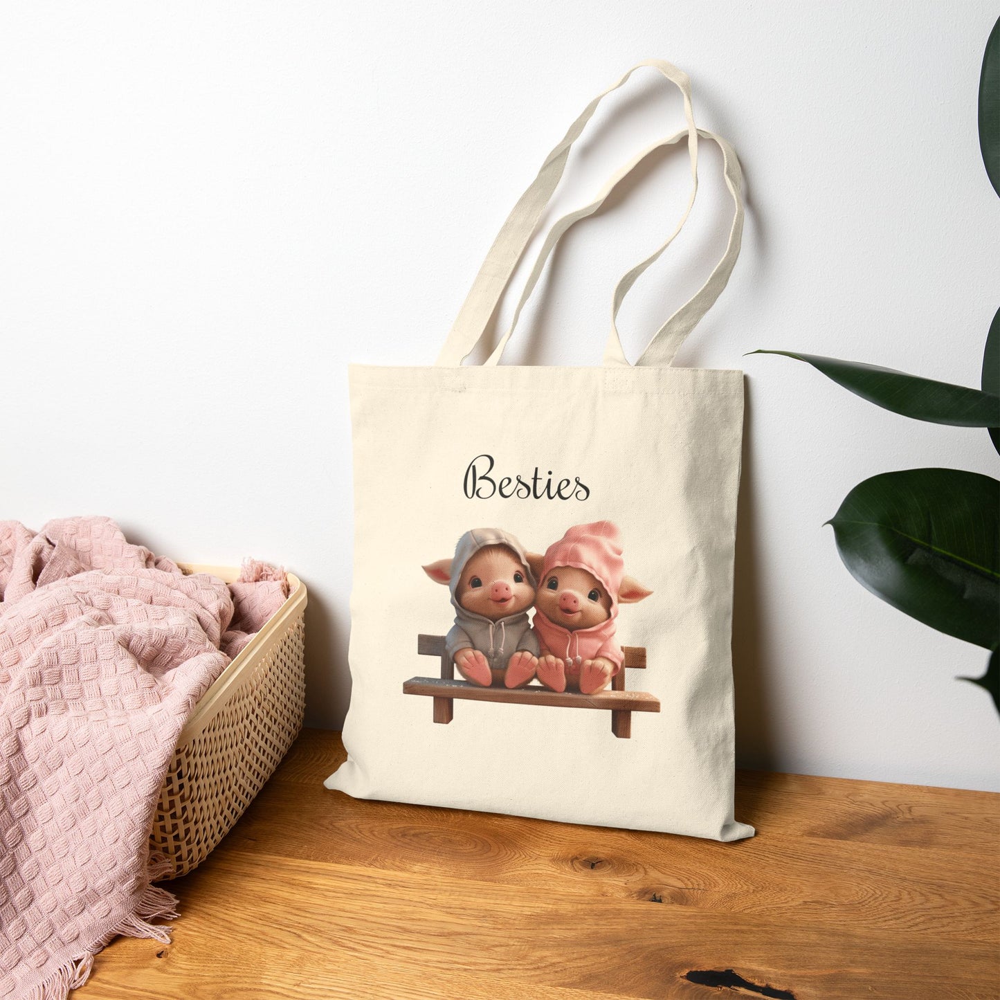 Cute Piggy Friends, Reusable 100% Cotton Canvas Tote Bag