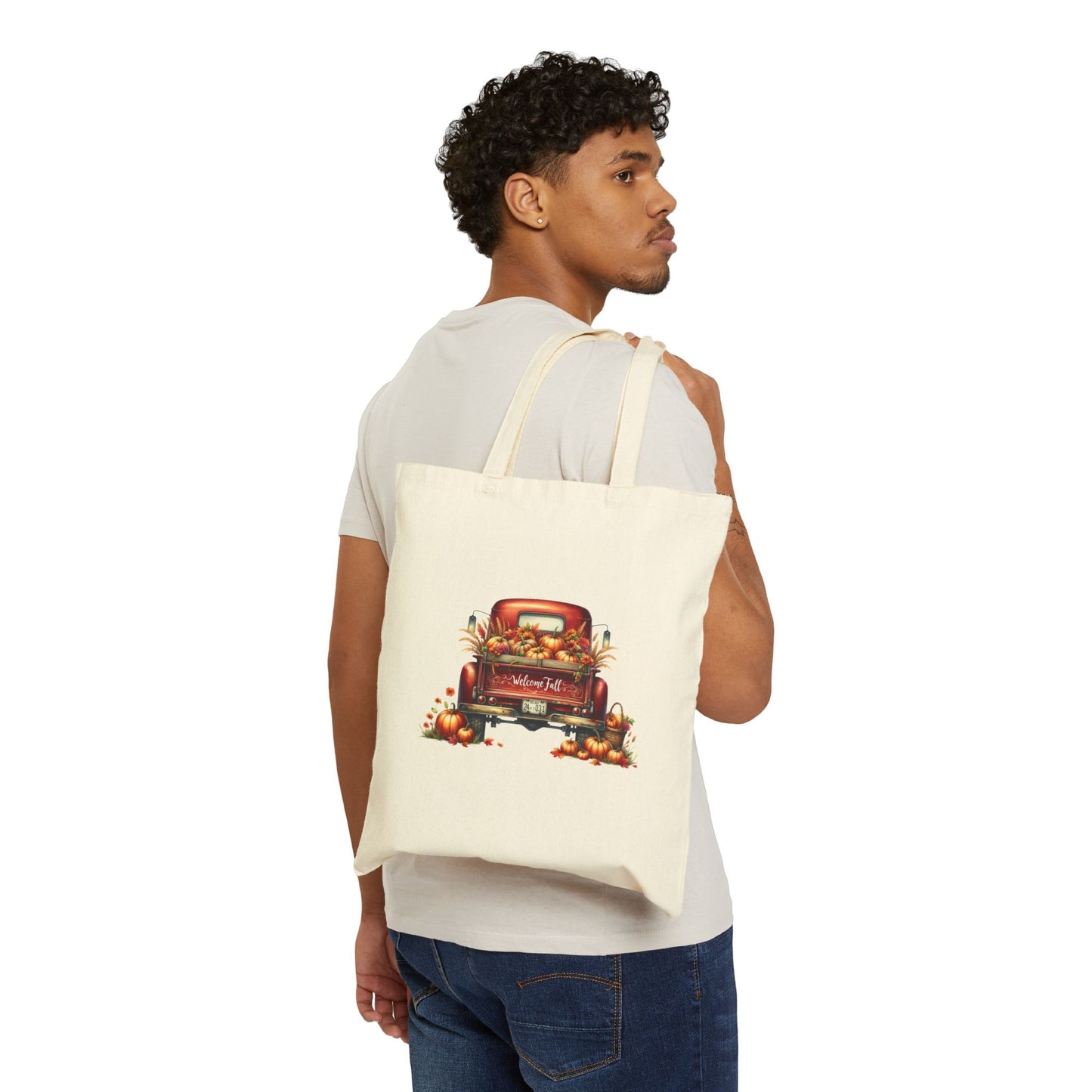 Vintage Red Truck Fall Canvas Tote Bag