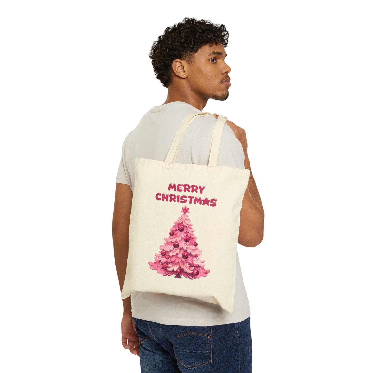 Whimsical Pink Christmas Tree Holiday Tote