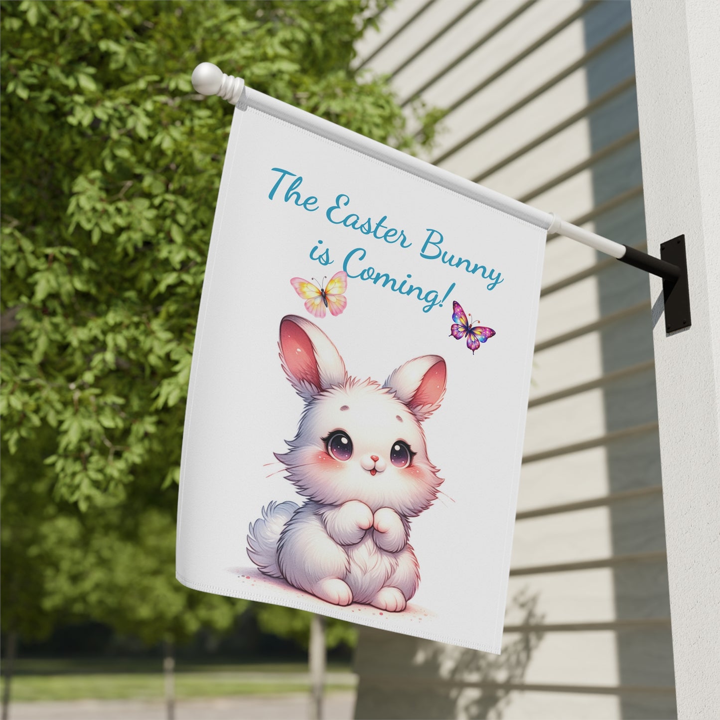 Adorable White Bunny Garden Flag
