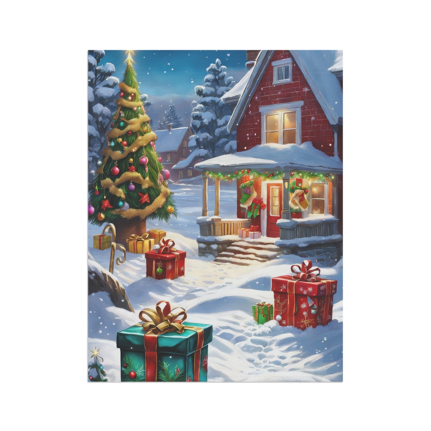 Christmas House Adorned with Presents Holiday Garden Flag/ House Banner