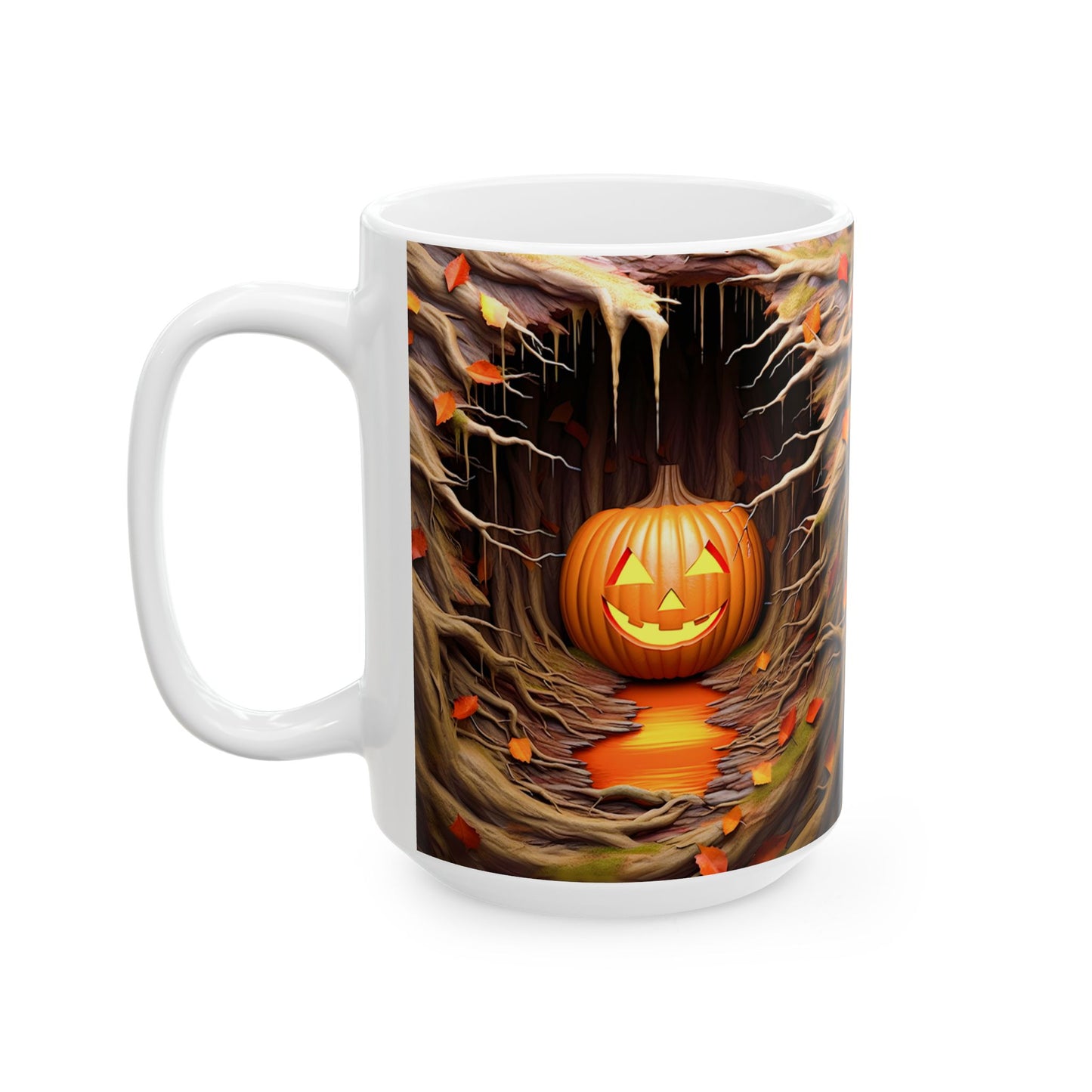Enchanting 3D Jack-O'-Lantern Tree Cave Coffee Mug