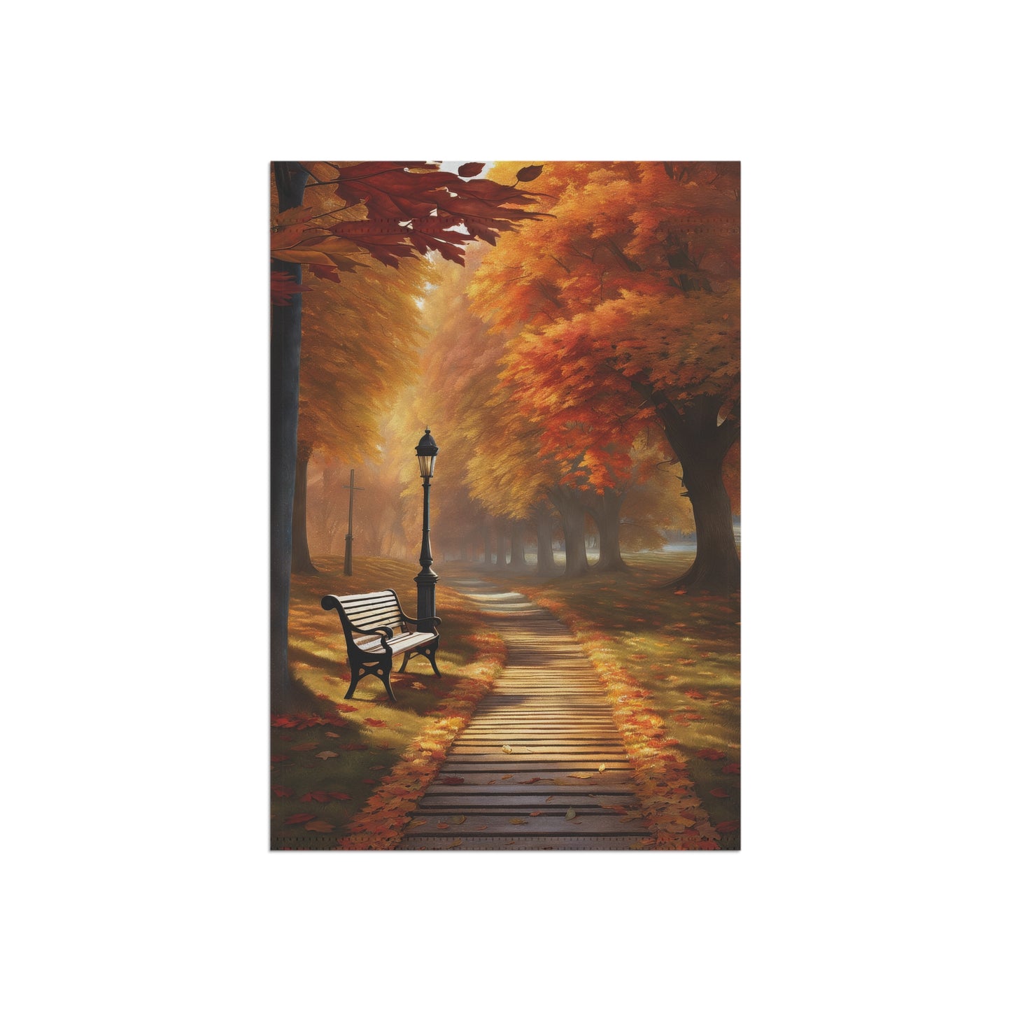 Rustic Autumn Park Path Garden Flag