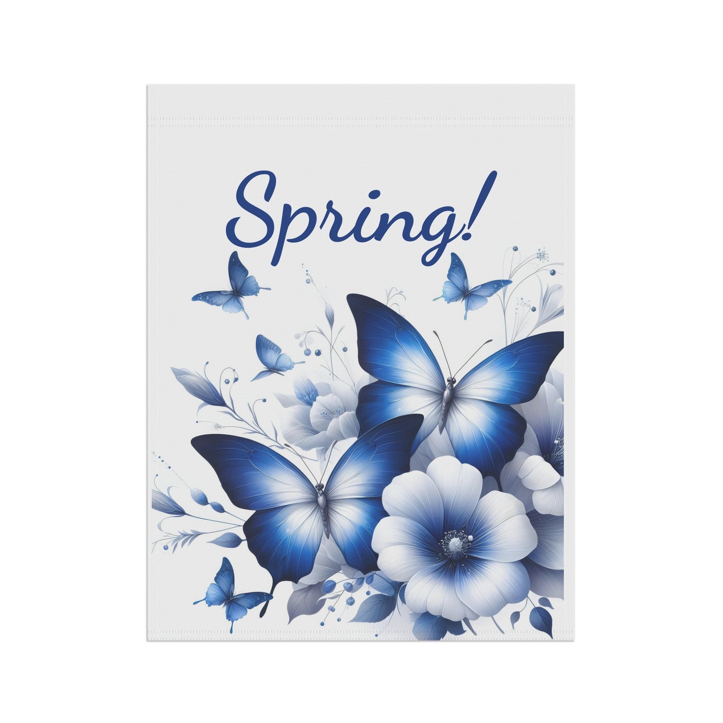 Elegant Blue Butterfly & Floral Spring Garden Flag
