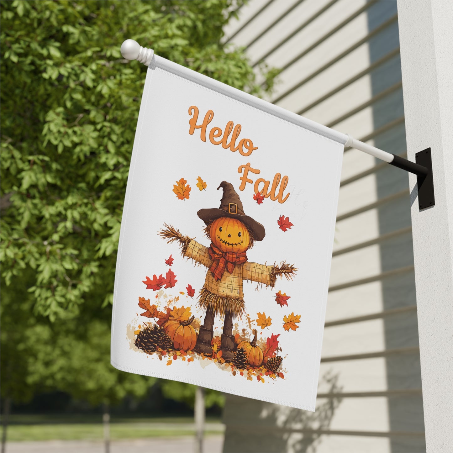 Hello Fall Pumpkin Scarecrow Garden Flag