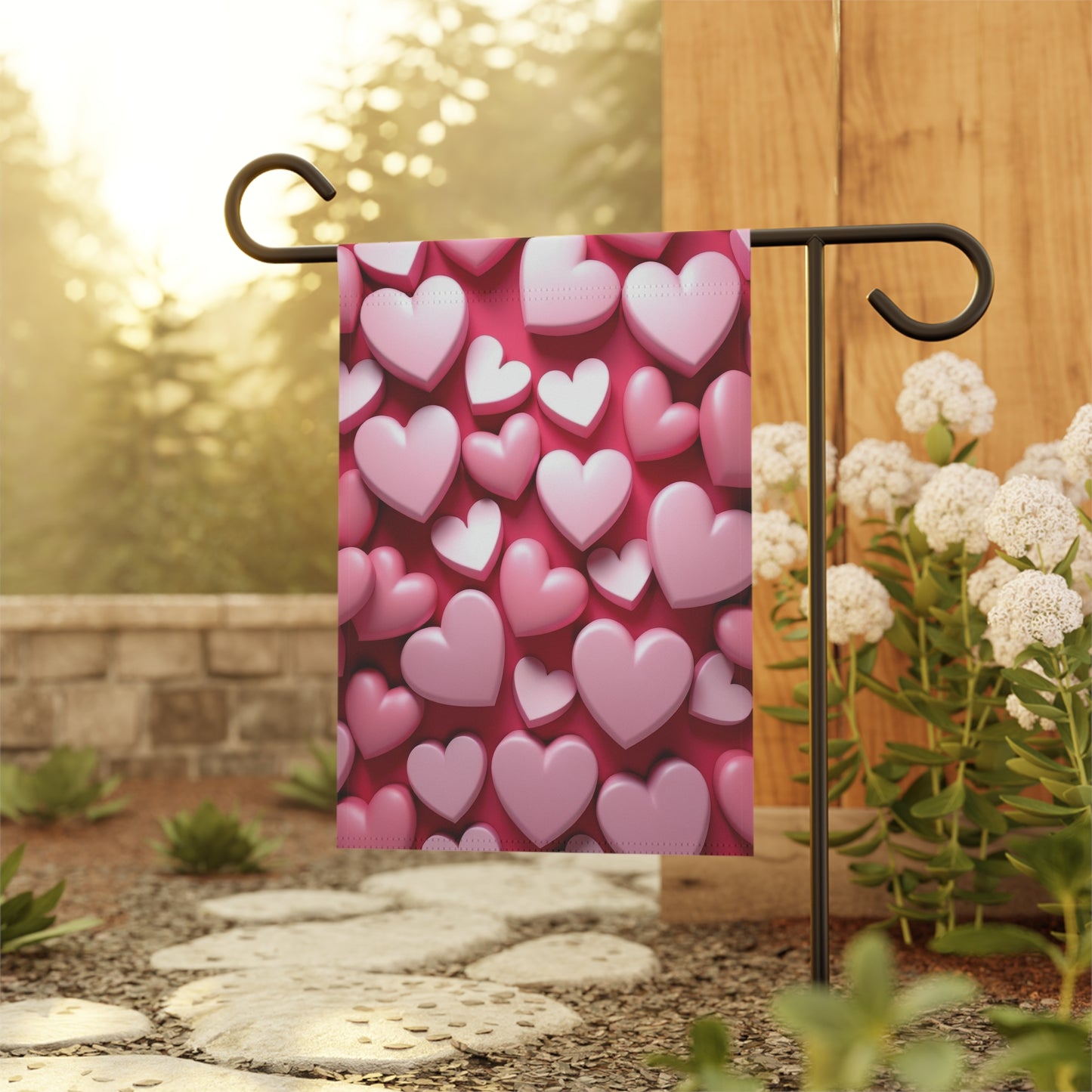 Pink Hearts Valentine Garden Flag