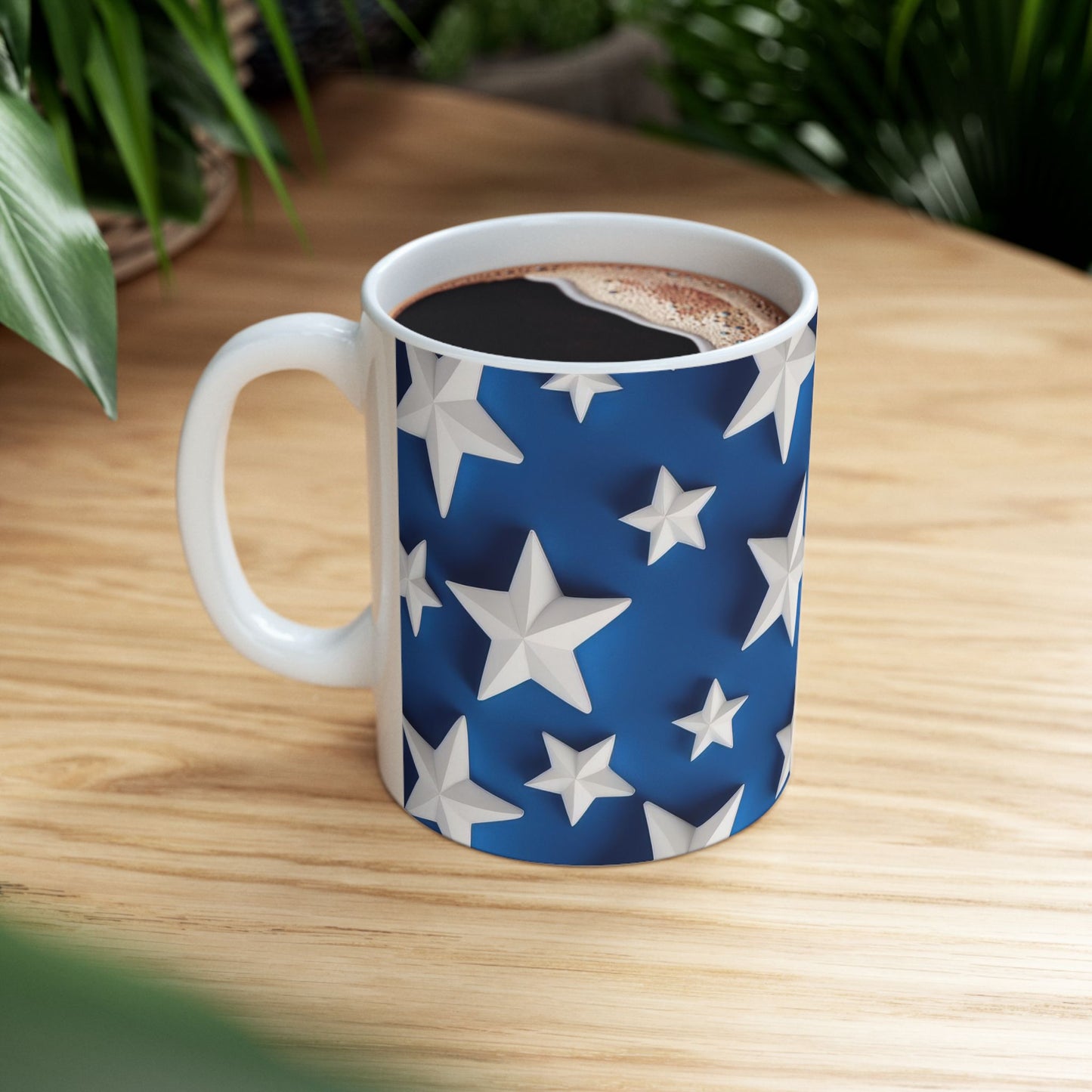 3D White Stars on Blue Coffee Mug