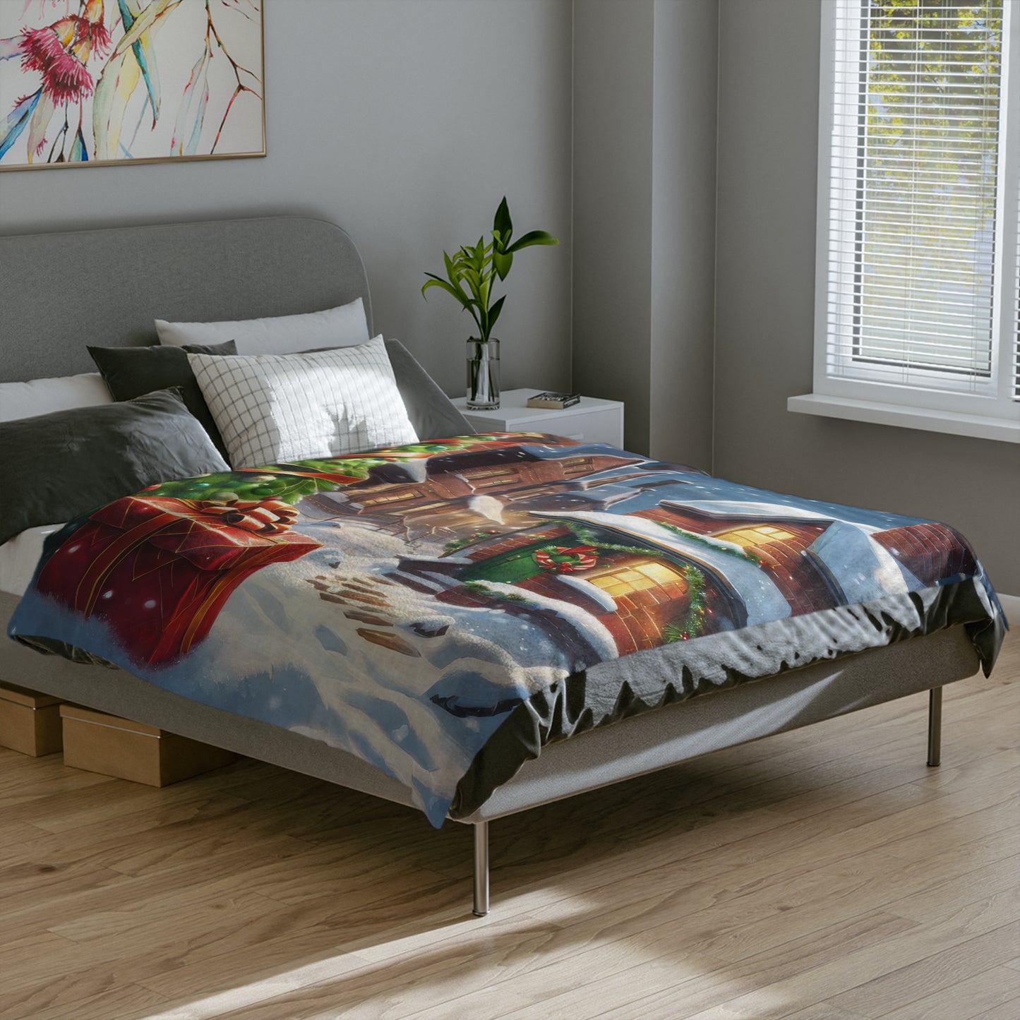 Snowy Village Velveteen Plush Blanket