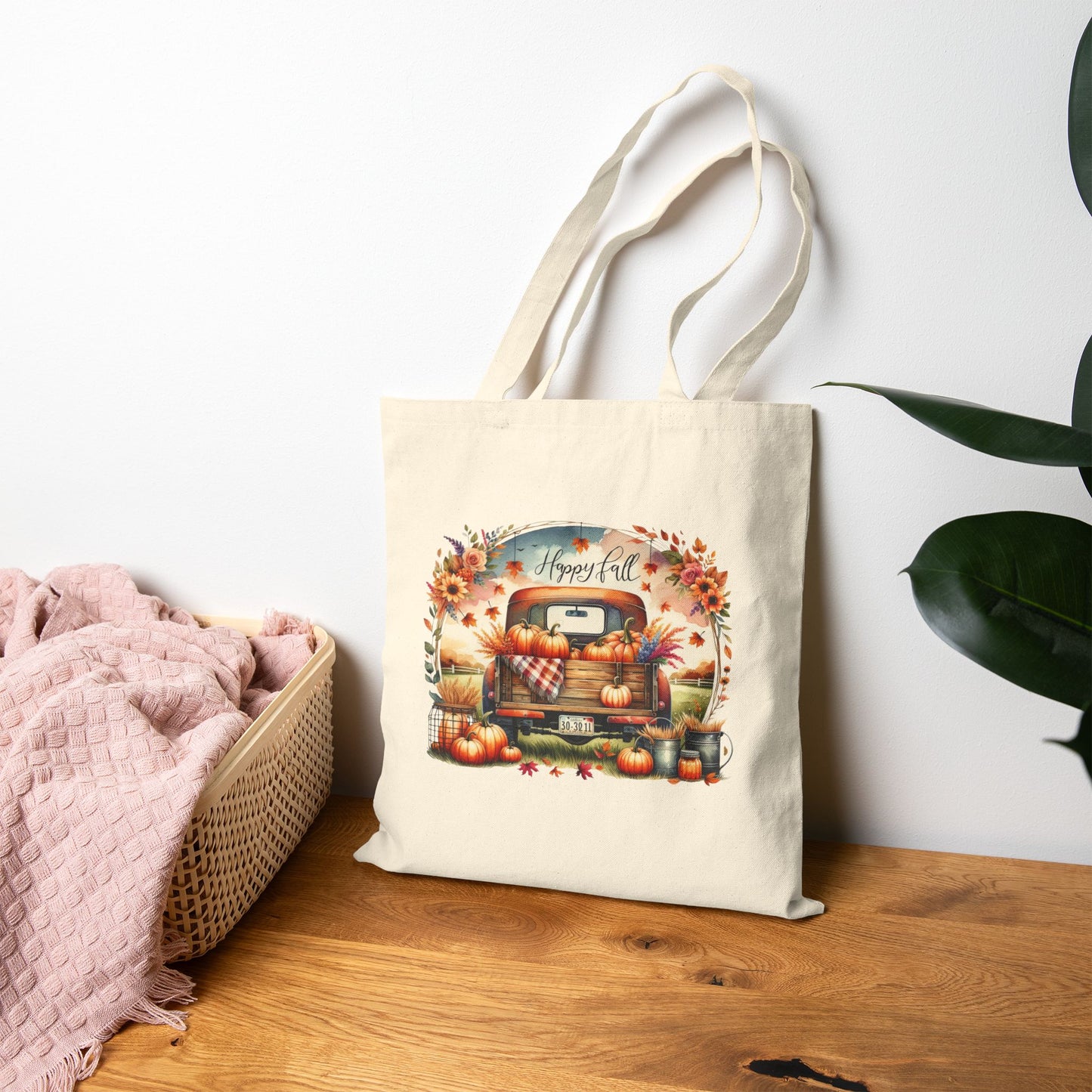 Happy Fall Vintage Truck Canvas Tote Bag