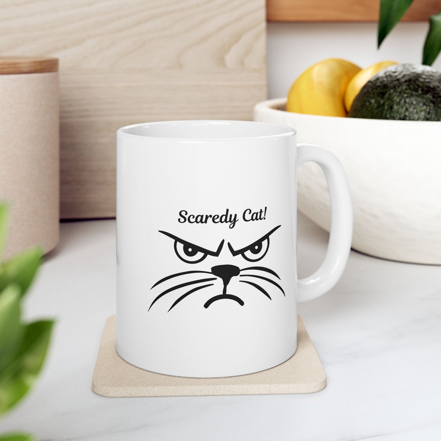 "Scaredy Cat!" Funny Grumpy Cat Coffee Mug
