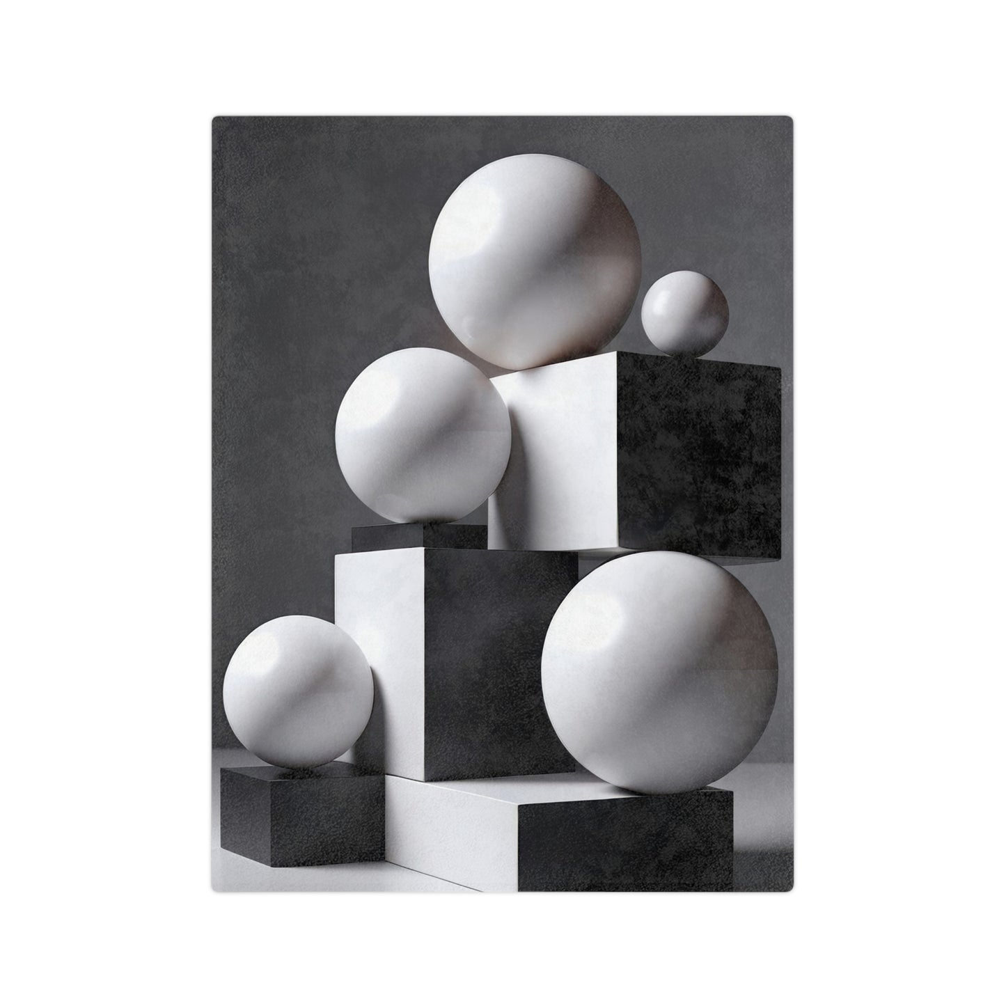 Monochrome Balance Velveteen Blanket with black and white cubes and spheres