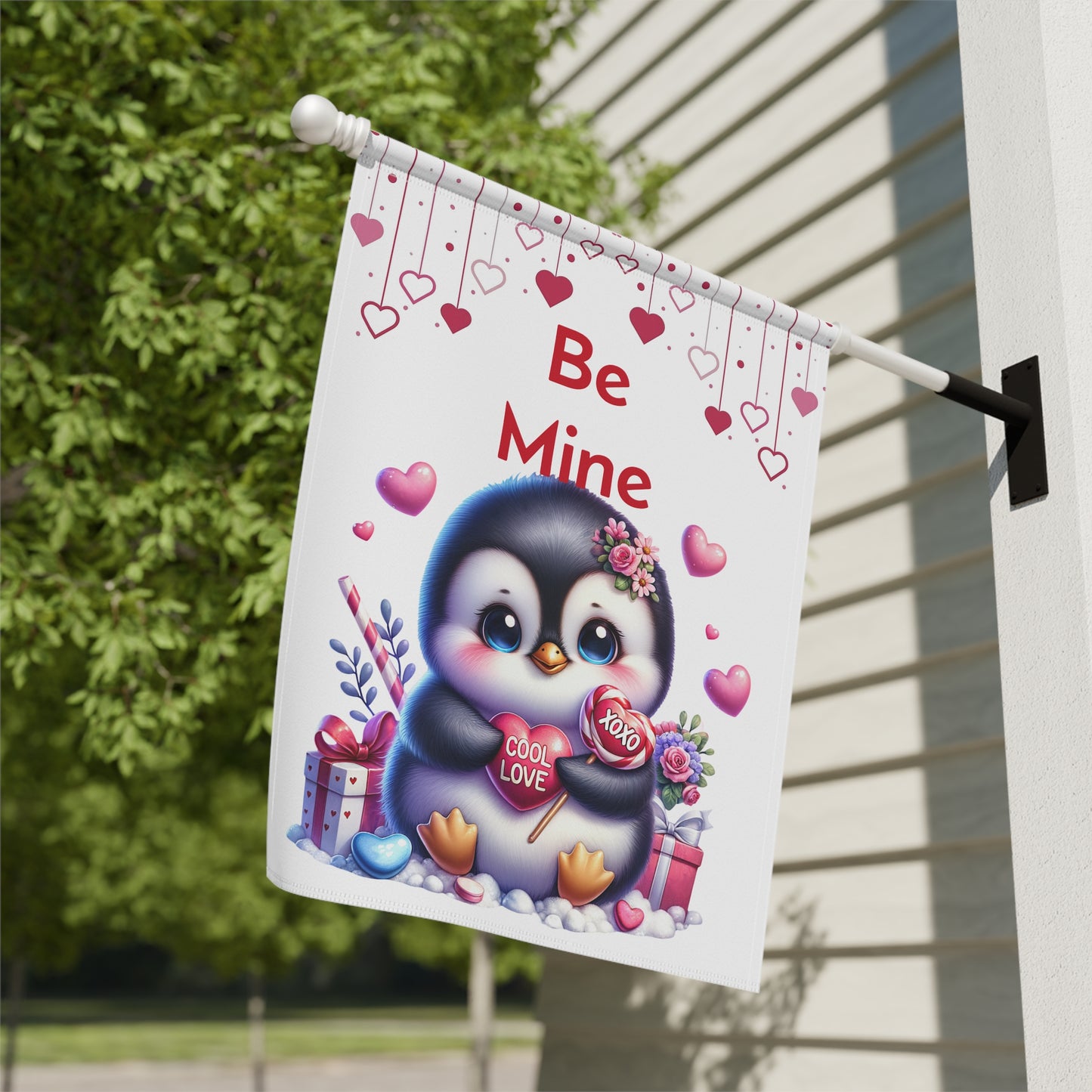 Be Mine Penguin Valentine Garden Flag