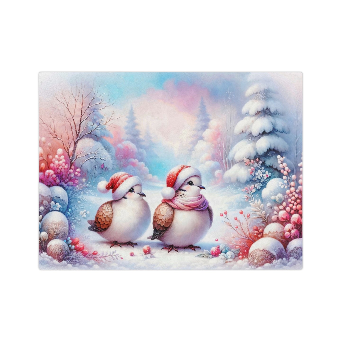 Sweet Winter Bird Friends Velveteen Blanket