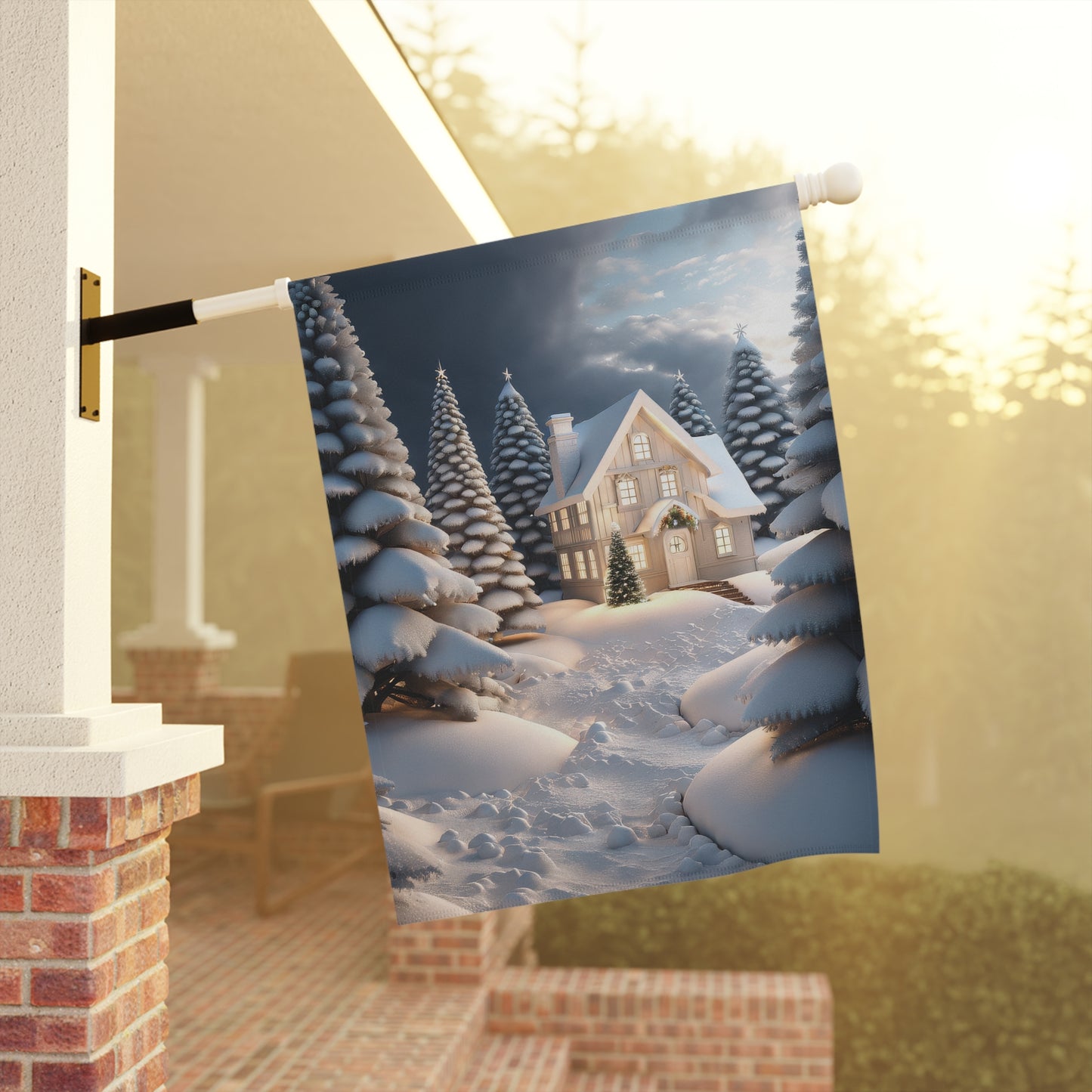 Peaceful Snowy Cabin Garden Flag