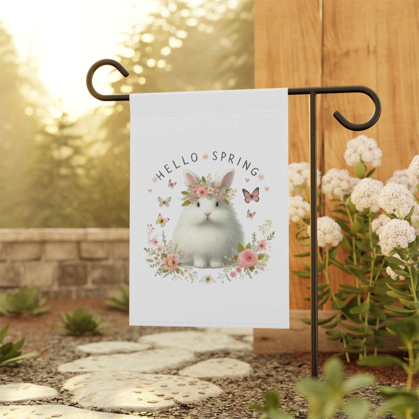 "Hello Spring" Fluffy Bunny Garden Flag