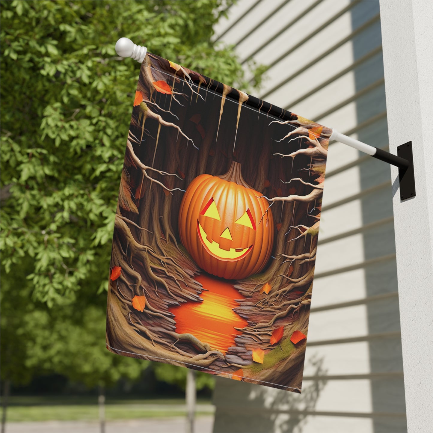 Smiling Jack-o'-Lantern Halloween Garden Flag
